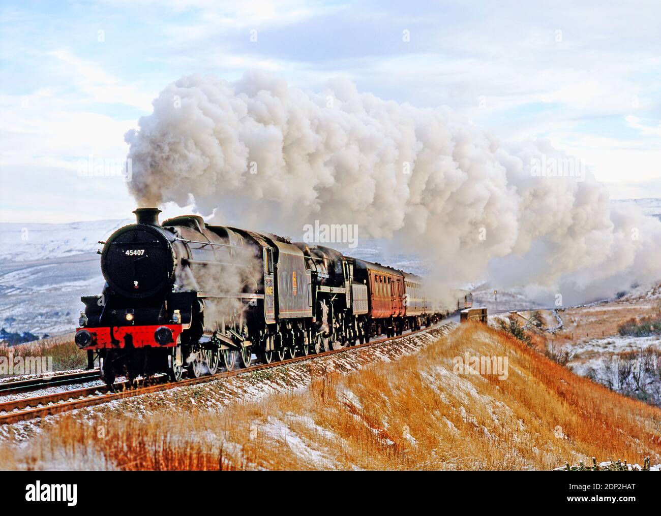 Dampfzug in Lunds auf der Settle to Carlisle Railway, England Stockfoto