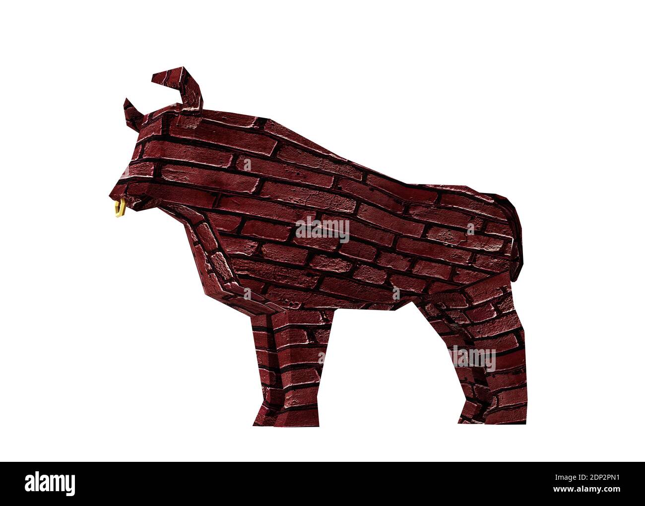 Vereinfachter polygonaler Brick Bull, ein Symbol des neuen Jahres 2021, 3d Render Stockfoto