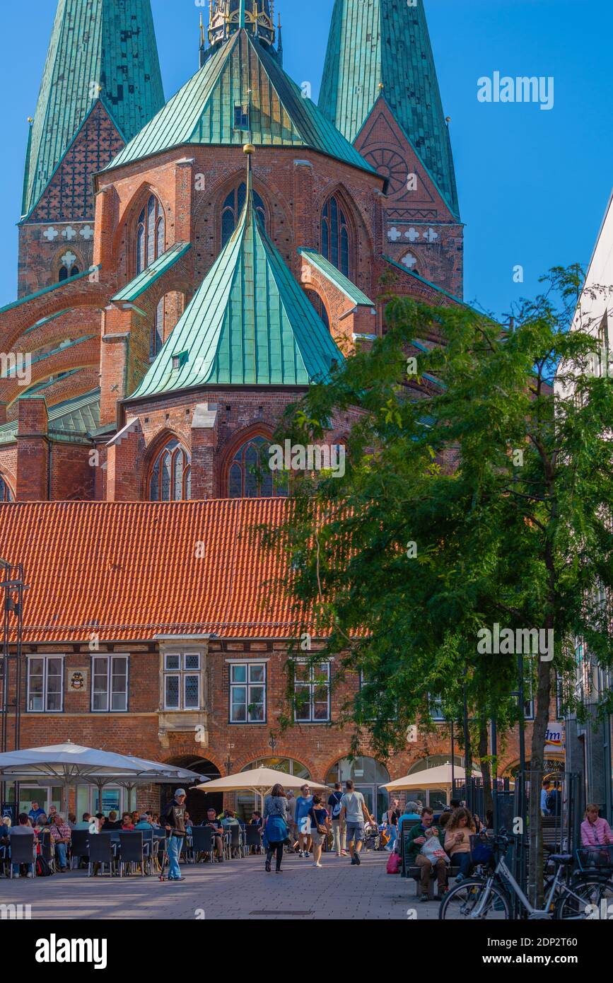 Türme der Marienkirche´s St. Marien Kirche von der Rückseite der Kirche aus gesehen, Hansestadt Lübeck, Schleswig-Holstein,´s deutschland, Europa Stockfoto