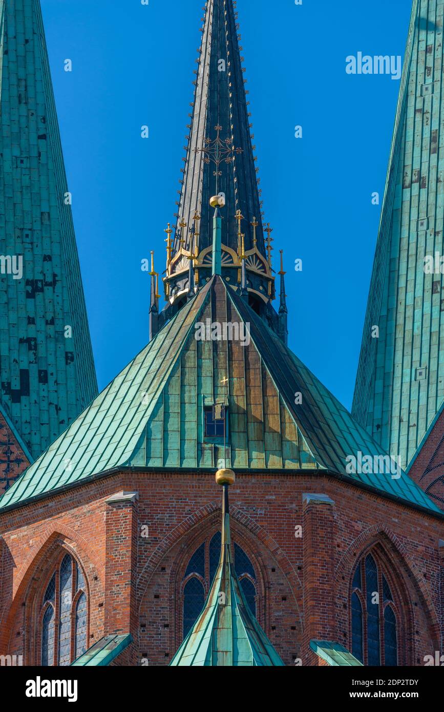 Türme der Marienkirche´s St. Marien Kirche von der Rückseite der Kirche aus gesehen, Hansestadt Lübeck, Schleswig-Holstein,´s deutschland, Europa Stockfoto