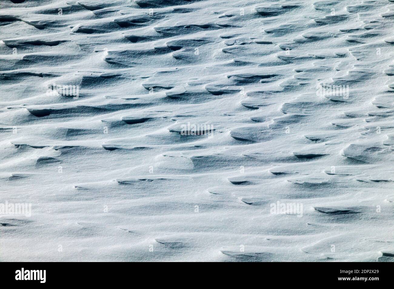 Nahaufnahme von Wind geformten Muster in frischen Schnee Stockfoto