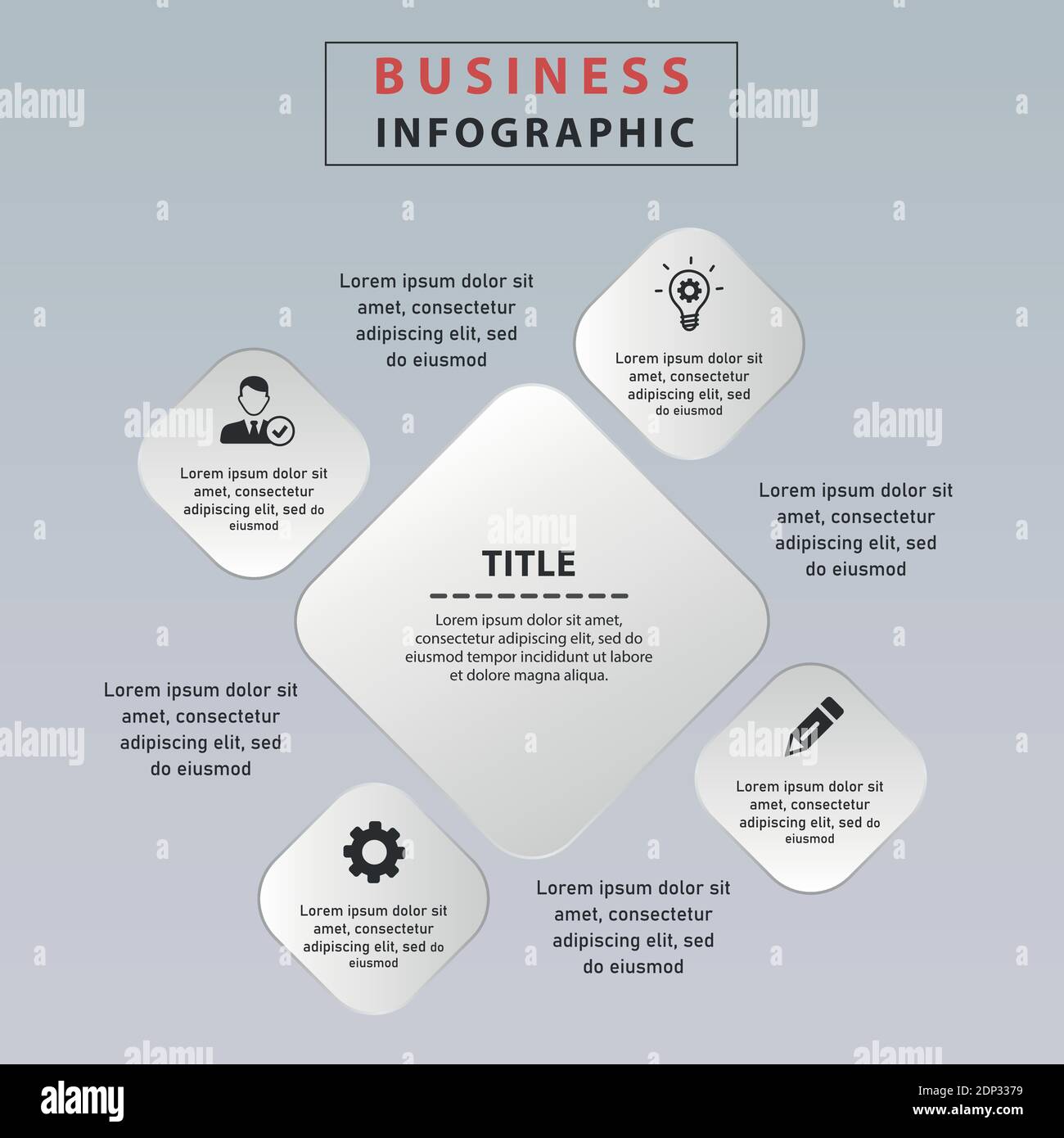 Infografik zum Business Square: Schritte. Business Infografik Label-Design mit 4 Optionen. Stock Vektor