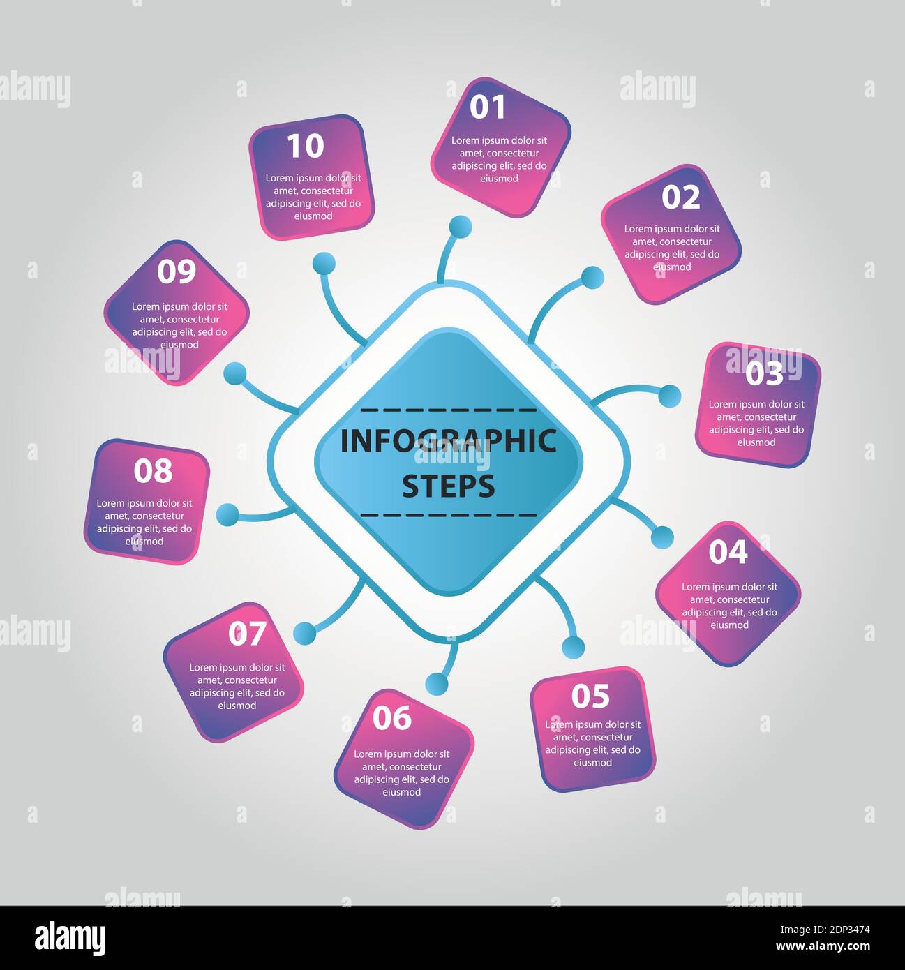 Infografik zu abstrakten Schritten. Cicrle Infografik Diagramm mit 10 Schritten. Stock Vektor