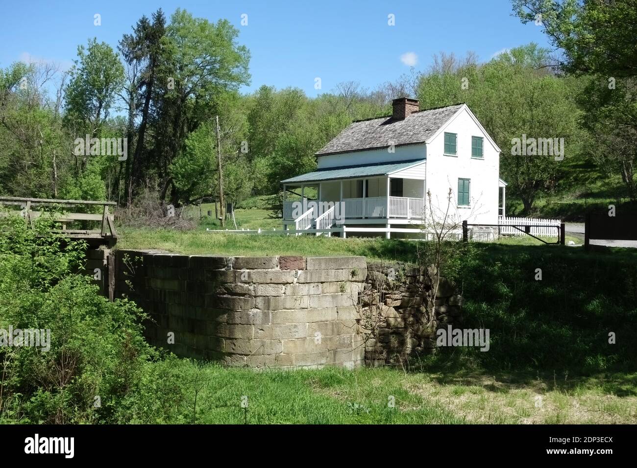 Lockhouse at Lock 29, Landers Lock, am Chesapeake und Ohio Canal National Historical Park, Blick nach Norden Stockfoto