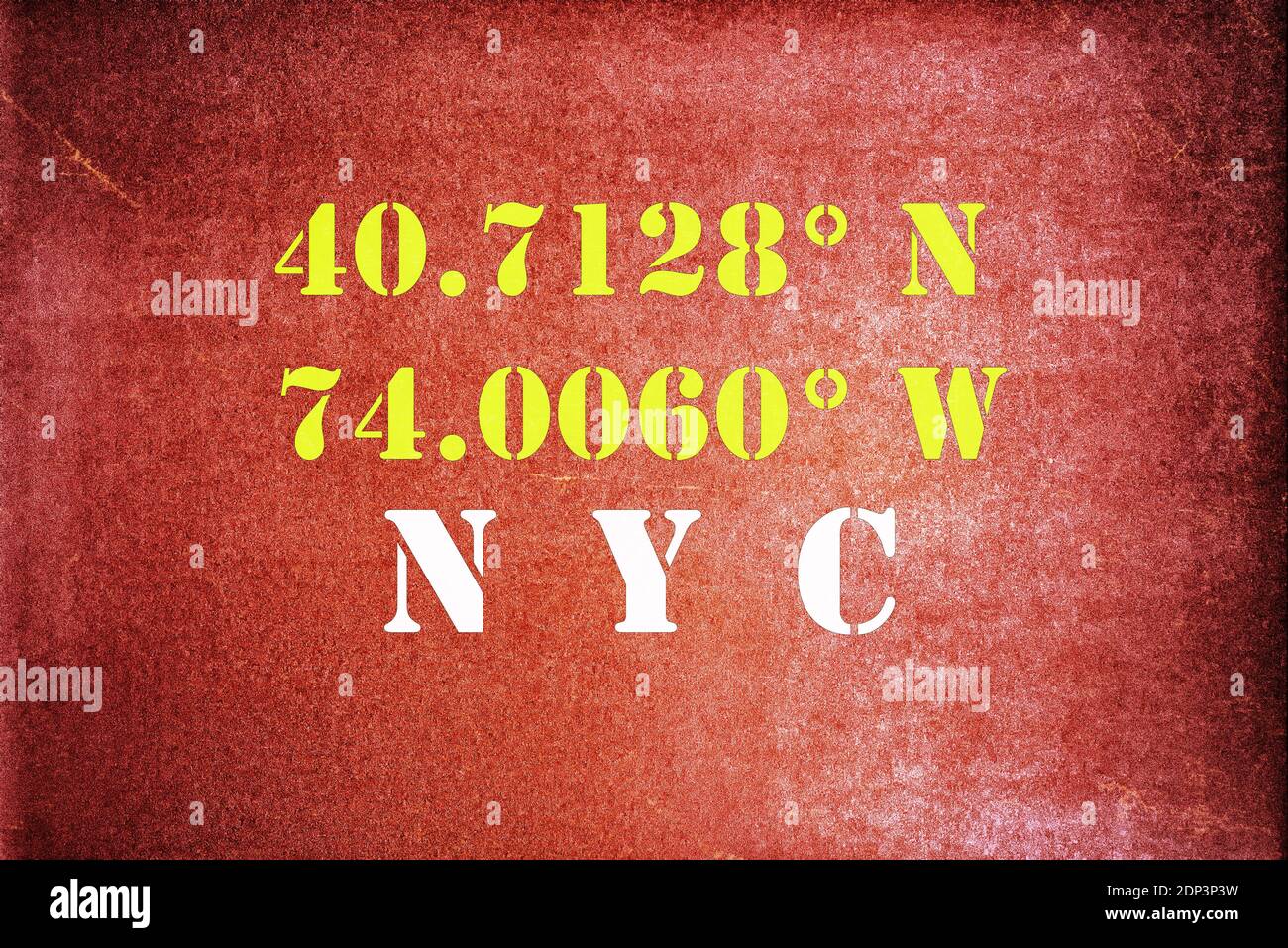 GPS-Koordinaten für New York City mit Vintage/Retro-Typografie-Effekt. Stockfoto