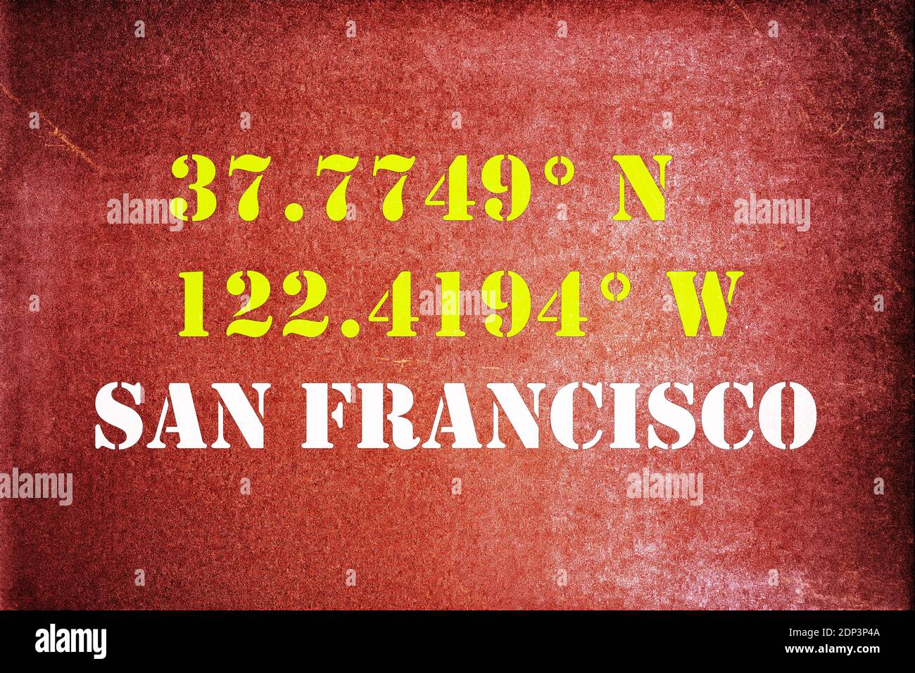 GPS-Koordinaten für San Francisco California mit einem  Vintage/Retro-Typografie-Effekt Stockfotografie - Alamy