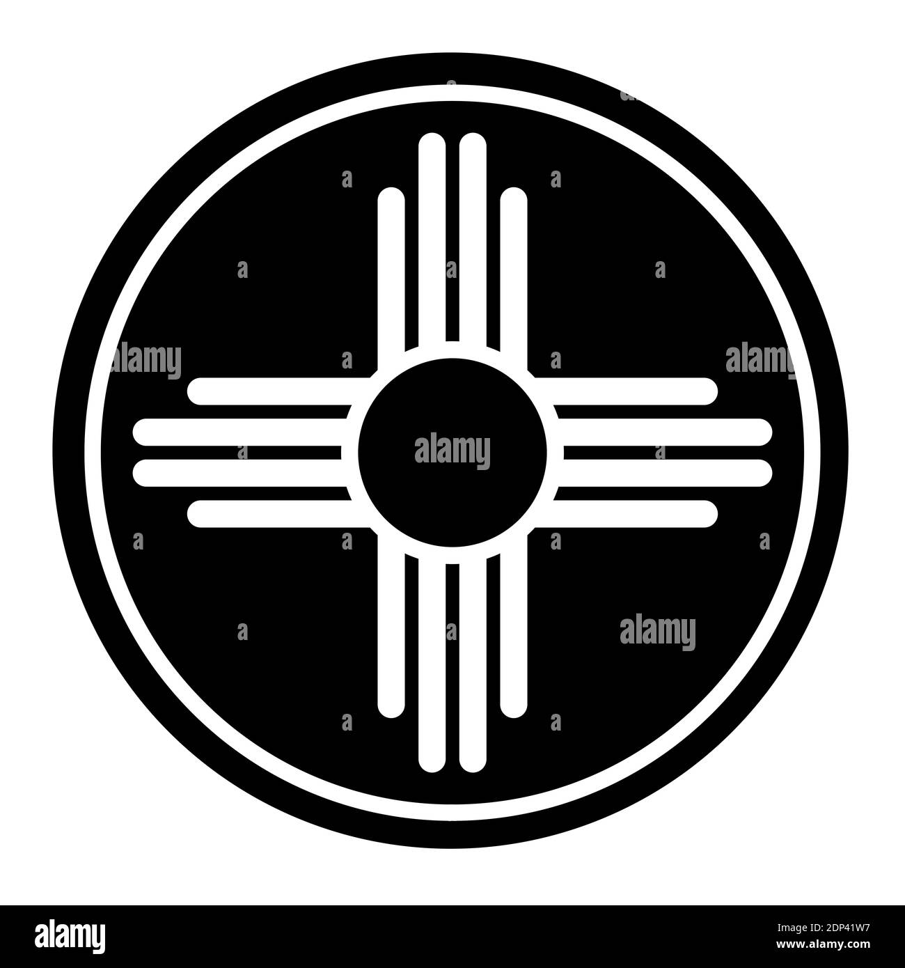 indianische Sonne Symbol in einem schwarzen Kreis Stockfoto