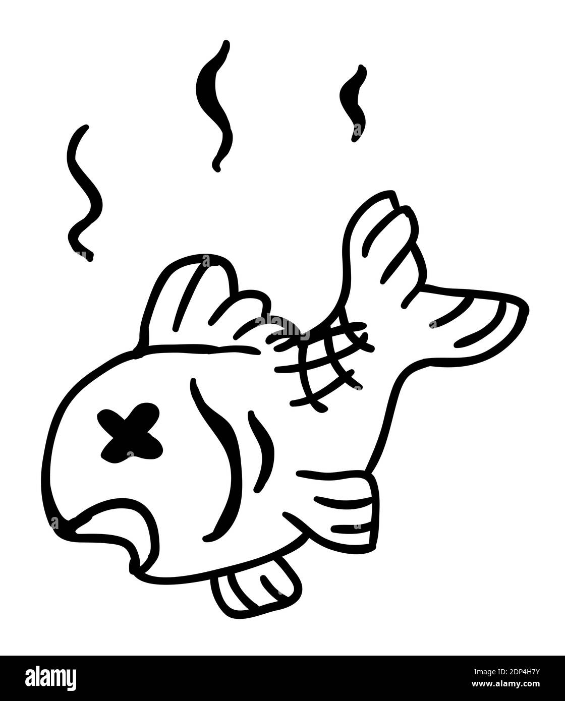 Stinkende tote Fische Cartoon Linie Zeichnung, Vektor, horizontal, schwarz und weiß, isoliert Stock Vektor