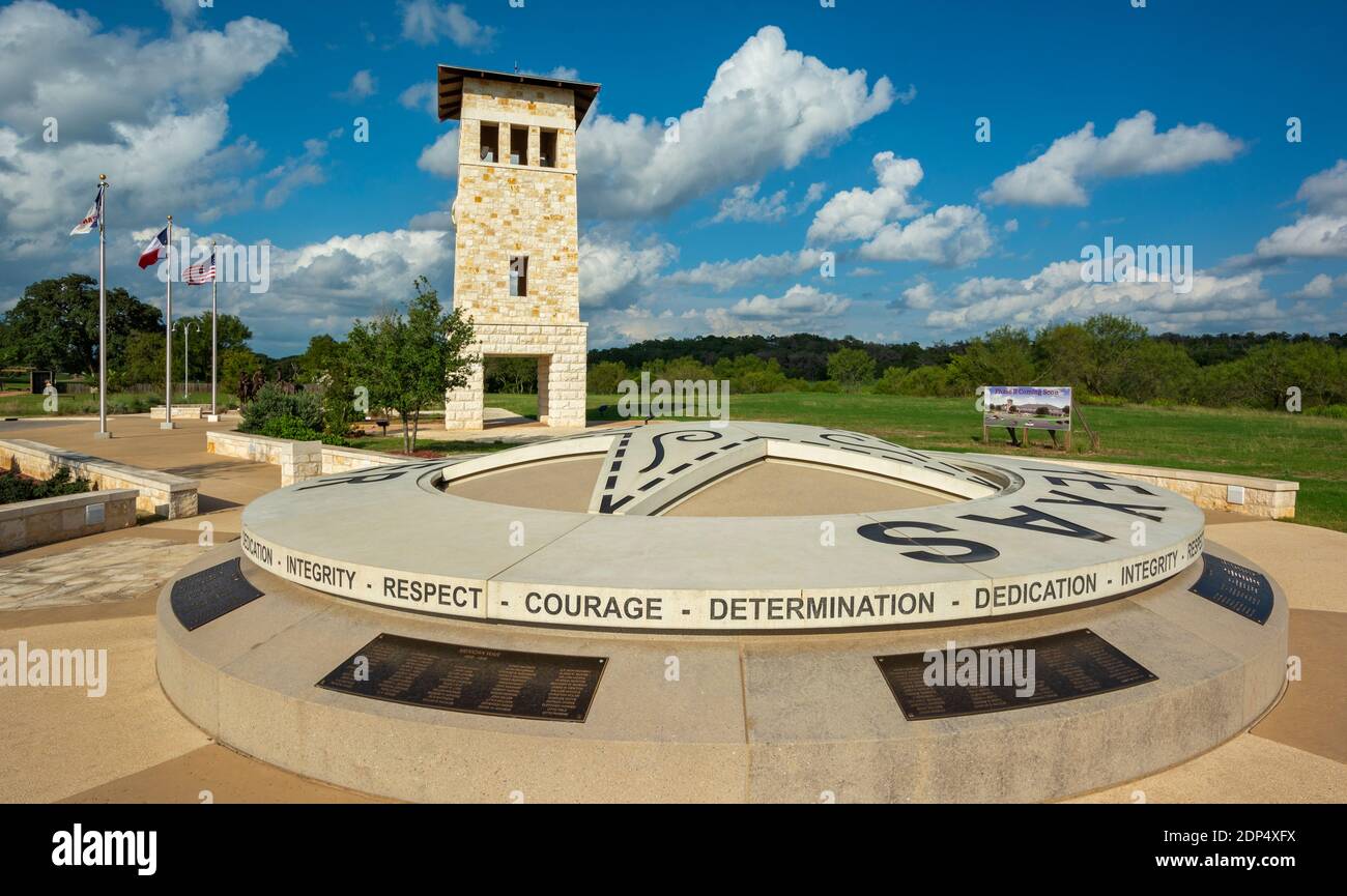 Texas, Gillespie County, Fredericksburg, Texas Rangers Heritage Center, Ranger Ring of Honor, Campanile Bell Tower Stockfoto