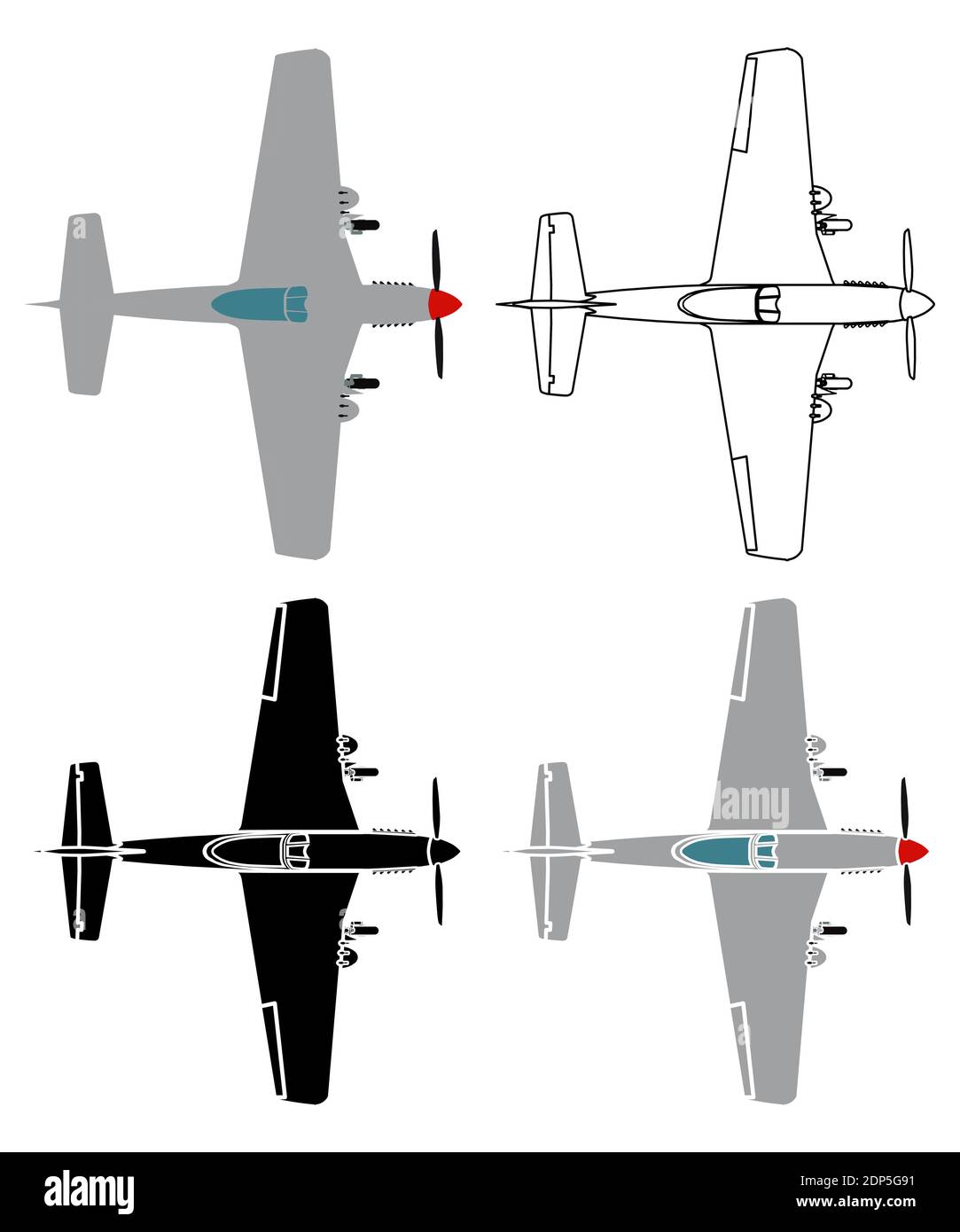 P51 Mustang in Draufsicht Stock Vektor