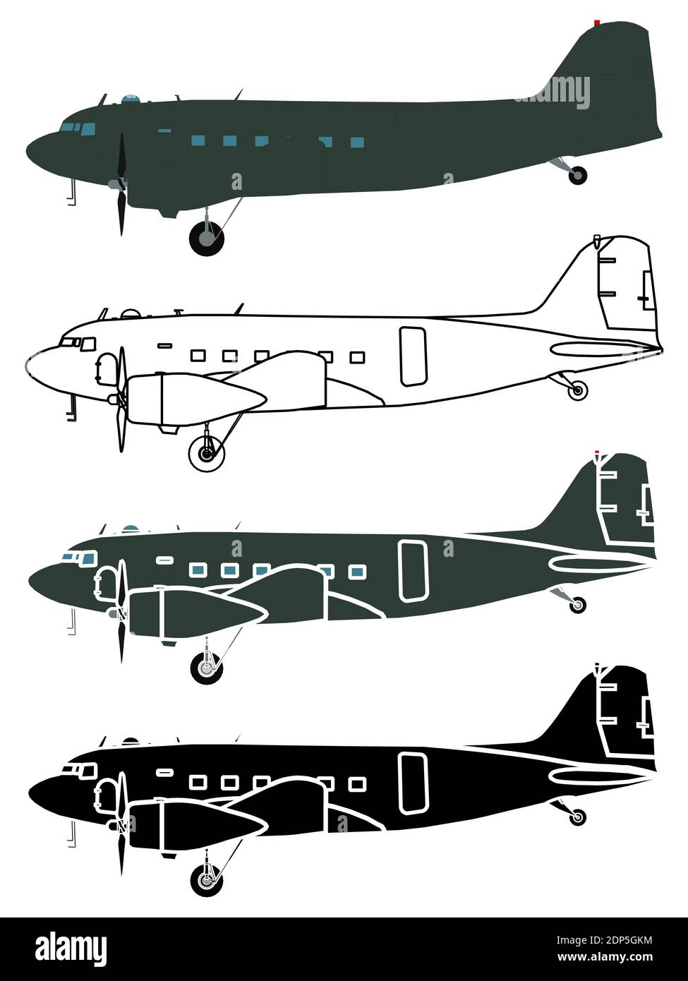 C47 Skytrain-Flugzeug, Ansicht rechts. Stock Vektor