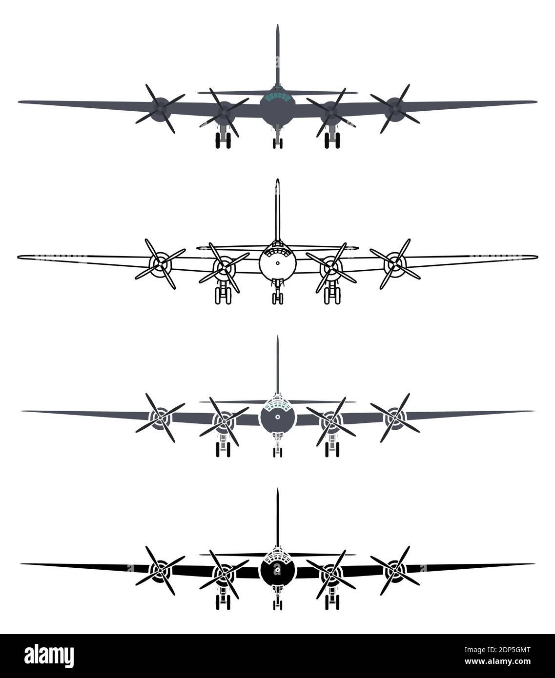 B29 Superfortress Flugzeug, Vorderansicht. Stock Vektor