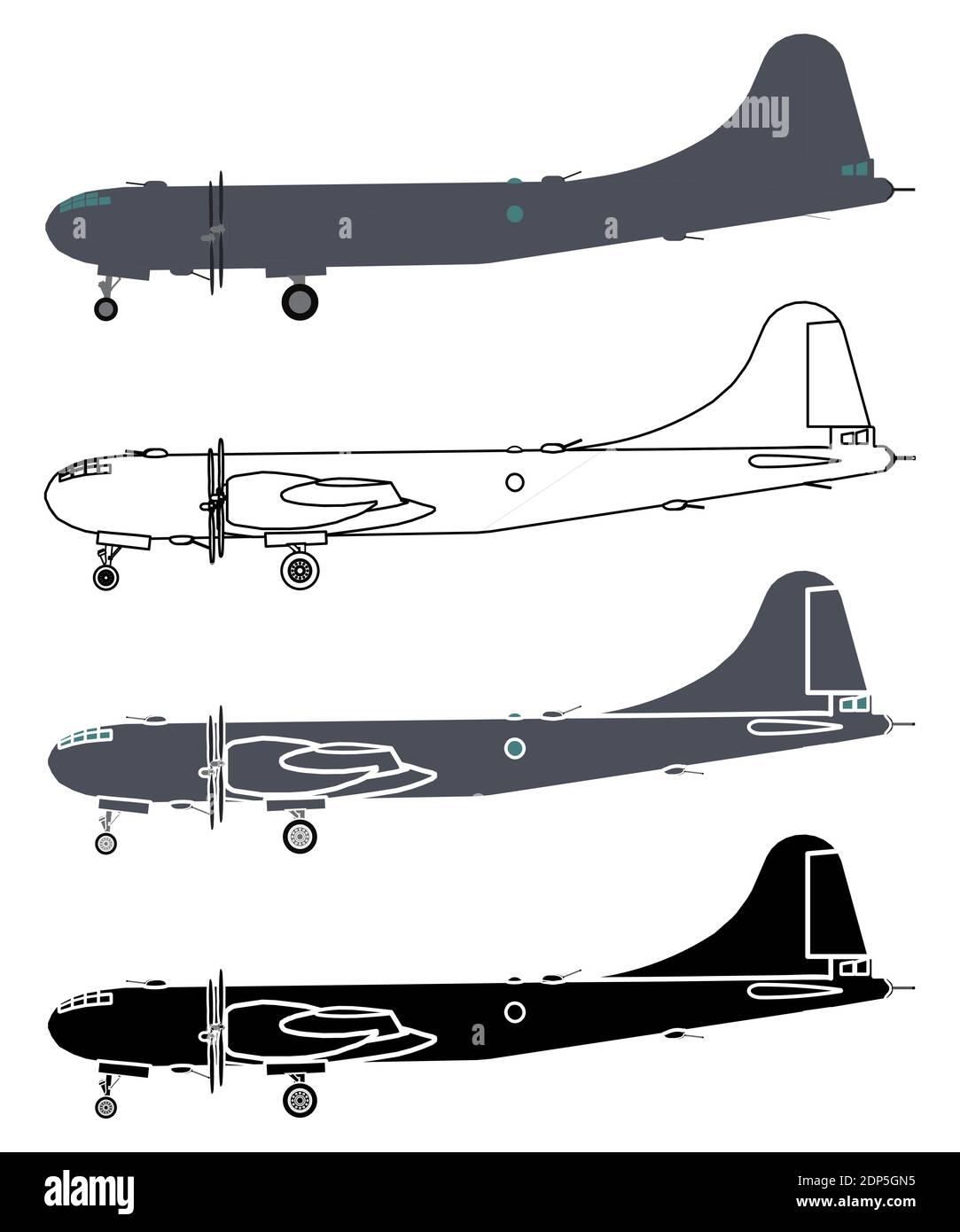 B29 Superfortress Flugzeug, Ansicht rechts. Stock Vektor