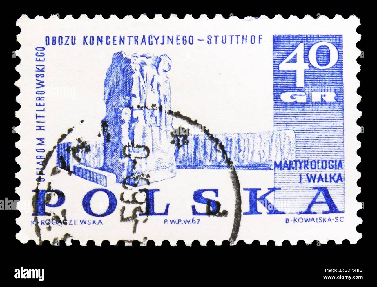MOSKAU, RUSSLAND - 15. SEPTEMBER 2018: Eine in Polen gedruckte Briefmarke zeigt Denkmal in Stutthof, Kampf und Martyrium des polnischen Volkes, Serie 1939-45, Stockfoto