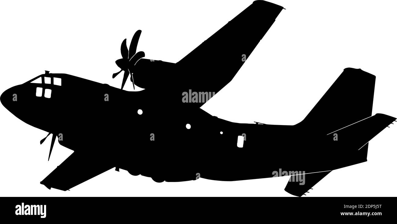 Militär Transport Flugzeug Flugzeug Silhouette Vektorgrafik auf weißem Hintergrund Stock Vektor