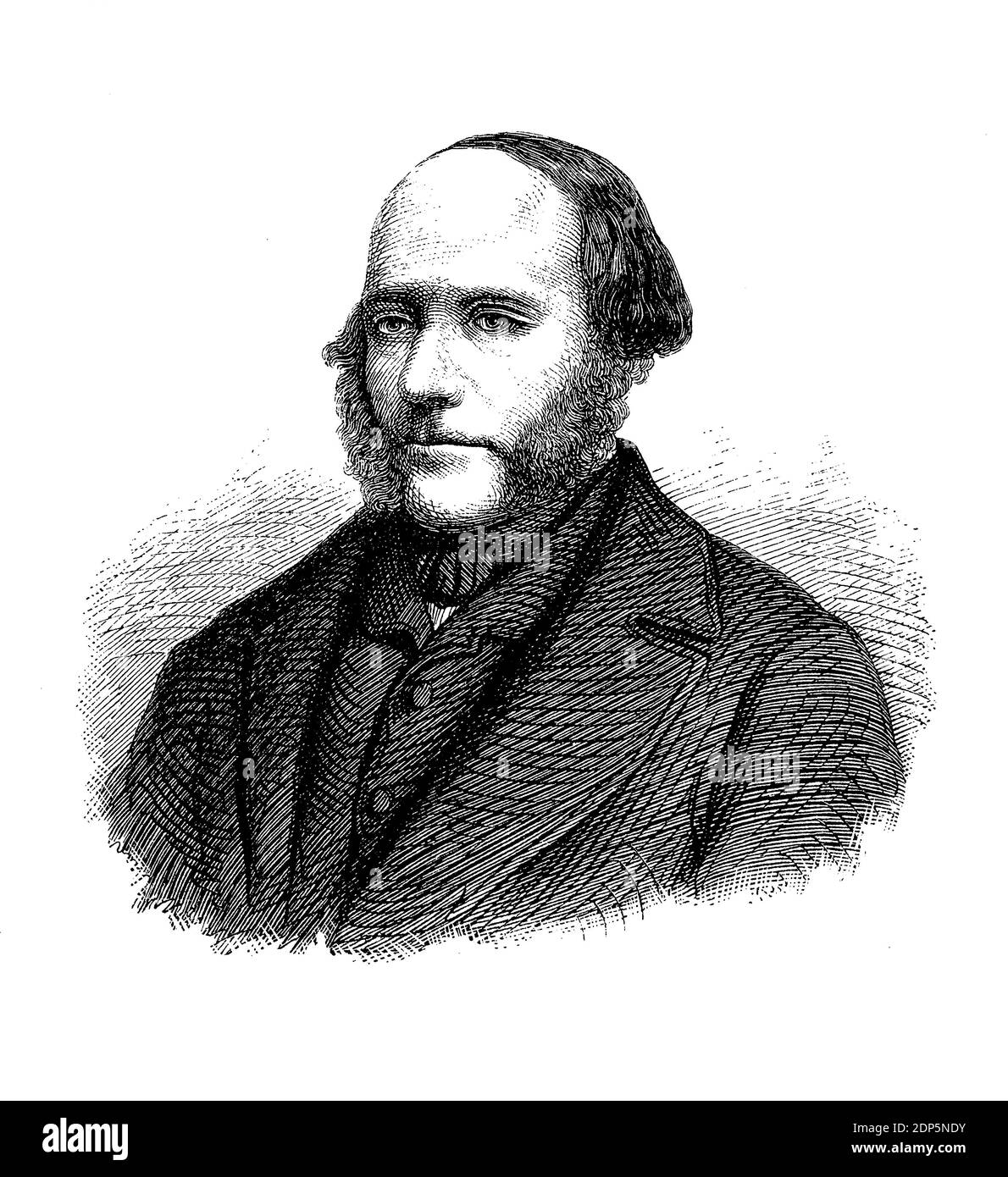 Gravurportrait von John Ericsson (1803-1889) schwedisch-amerikanischer Erfinder von Eisenbahndampflokomotiven, einem gepanzerten Kriegsschiff mit Eisenbeschlag und mehreren auf Dampf basierenden Mechanismen Stockfoto