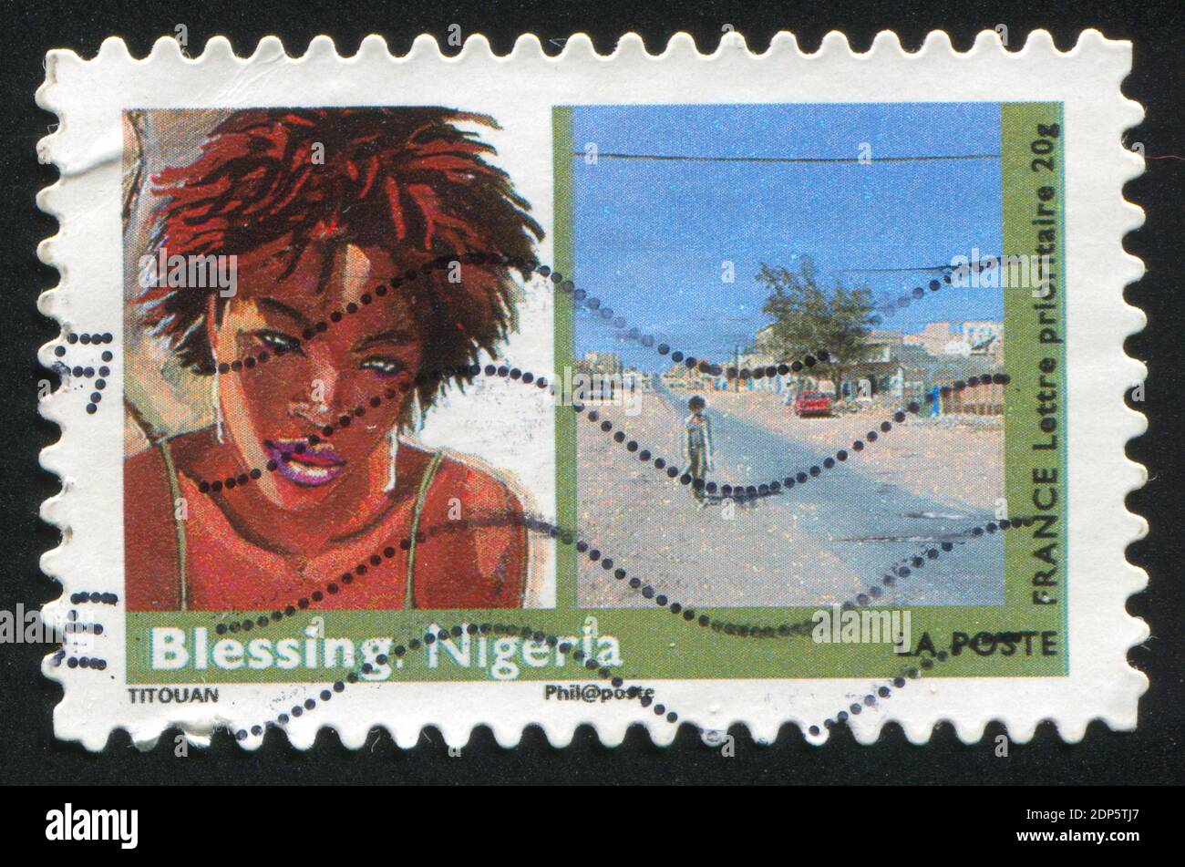 FRANKREICH - UM 2009: Briefmarke gedruckt von Frankreich, zeigt Kunst, Frau, Segen (Nigeria), um 2009 Stockfoto