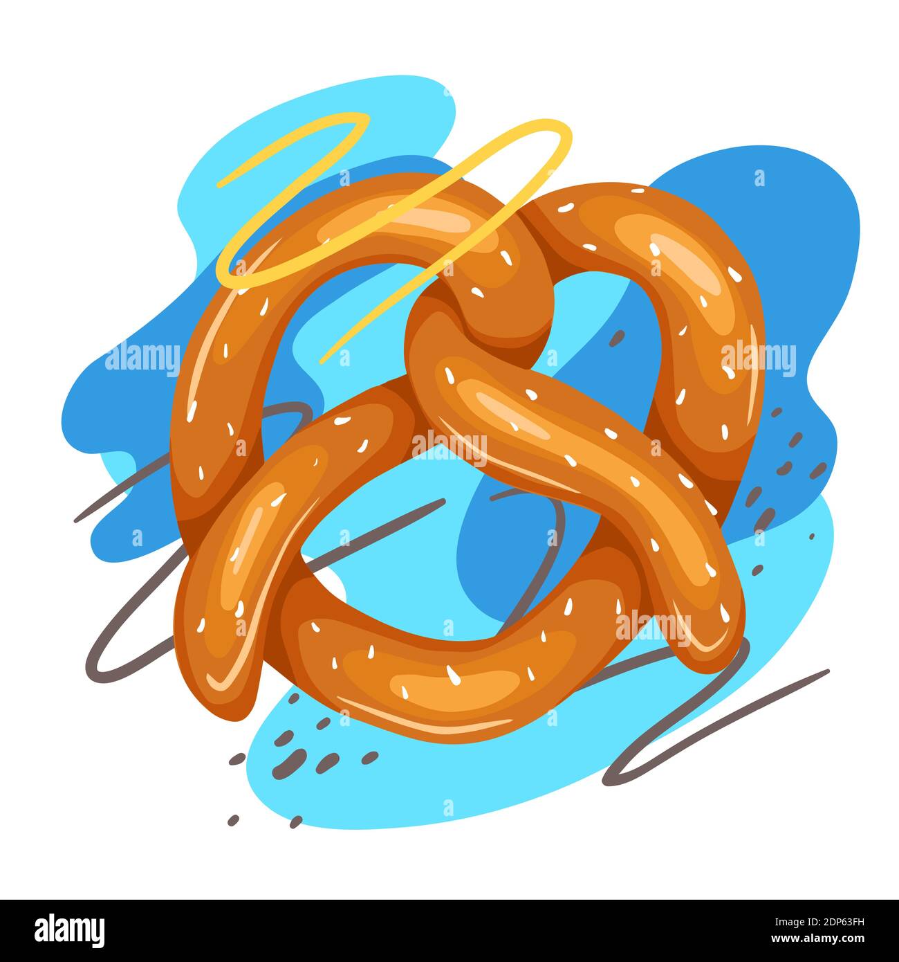 Bayerische Brezel mit abstrakten Linien und Farbflecken. Brotbacken mit Streuseln. Deutsche Küche auf dem Oktoberfest. Vektor Cartoon Illustration für Männer Stock Vektor