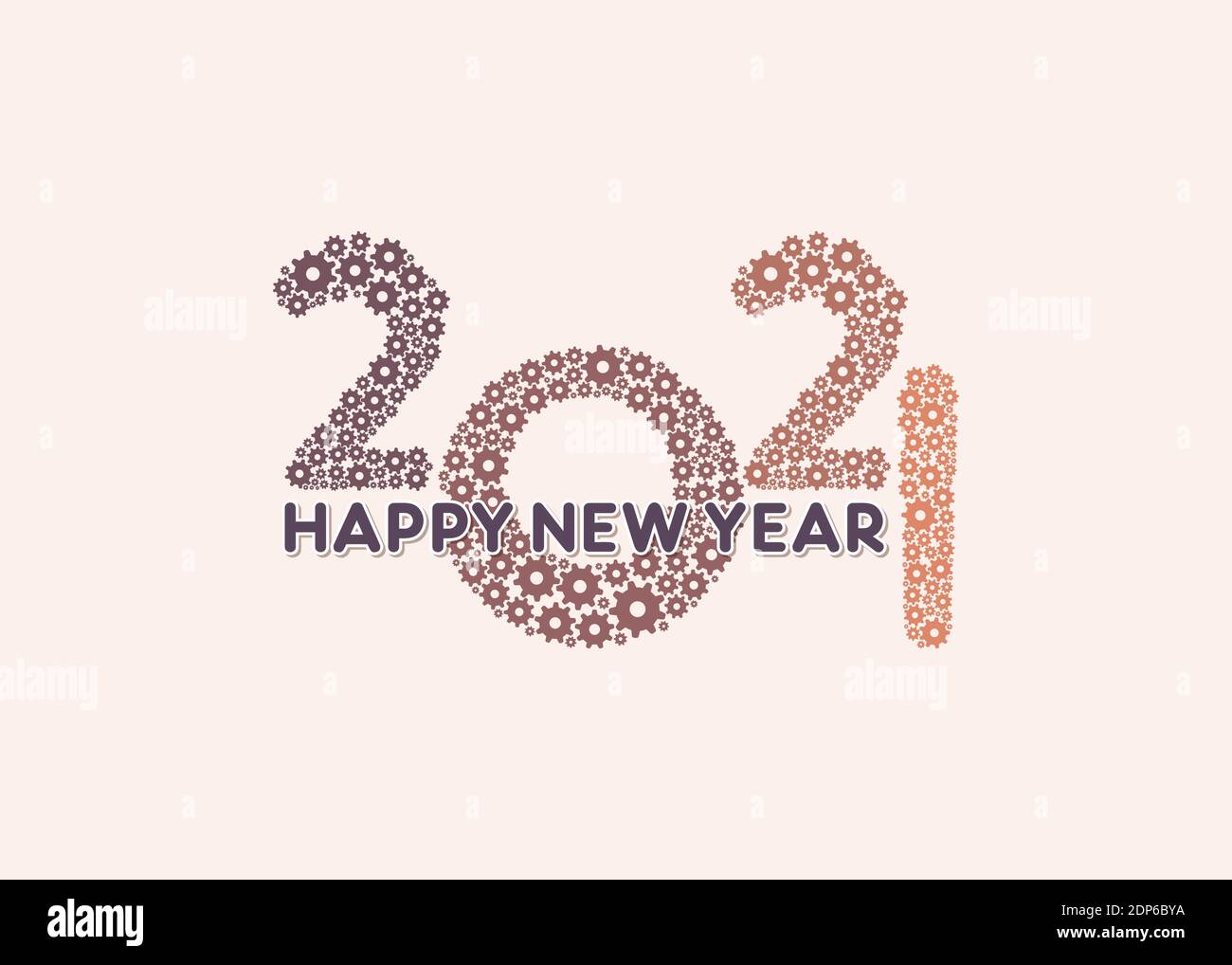 vektor-Illustration des Glücklichen neuen Jahres 2021 Grußkarte Design, mit mechanischen Getriebe-Konzept Stock Vektor