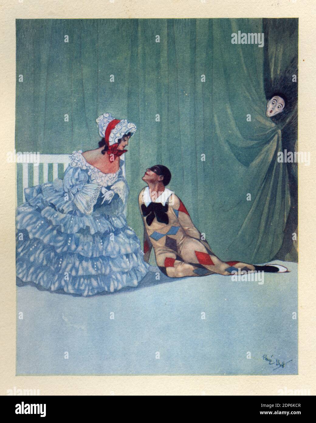 Harlekin und die Dame aus dem russischen Ballett Carnaval, ein Ballett nach der Musik von Robert Schumanns Klaviersuite Carnaval, Op. 9. Rene Bull Stockfoto