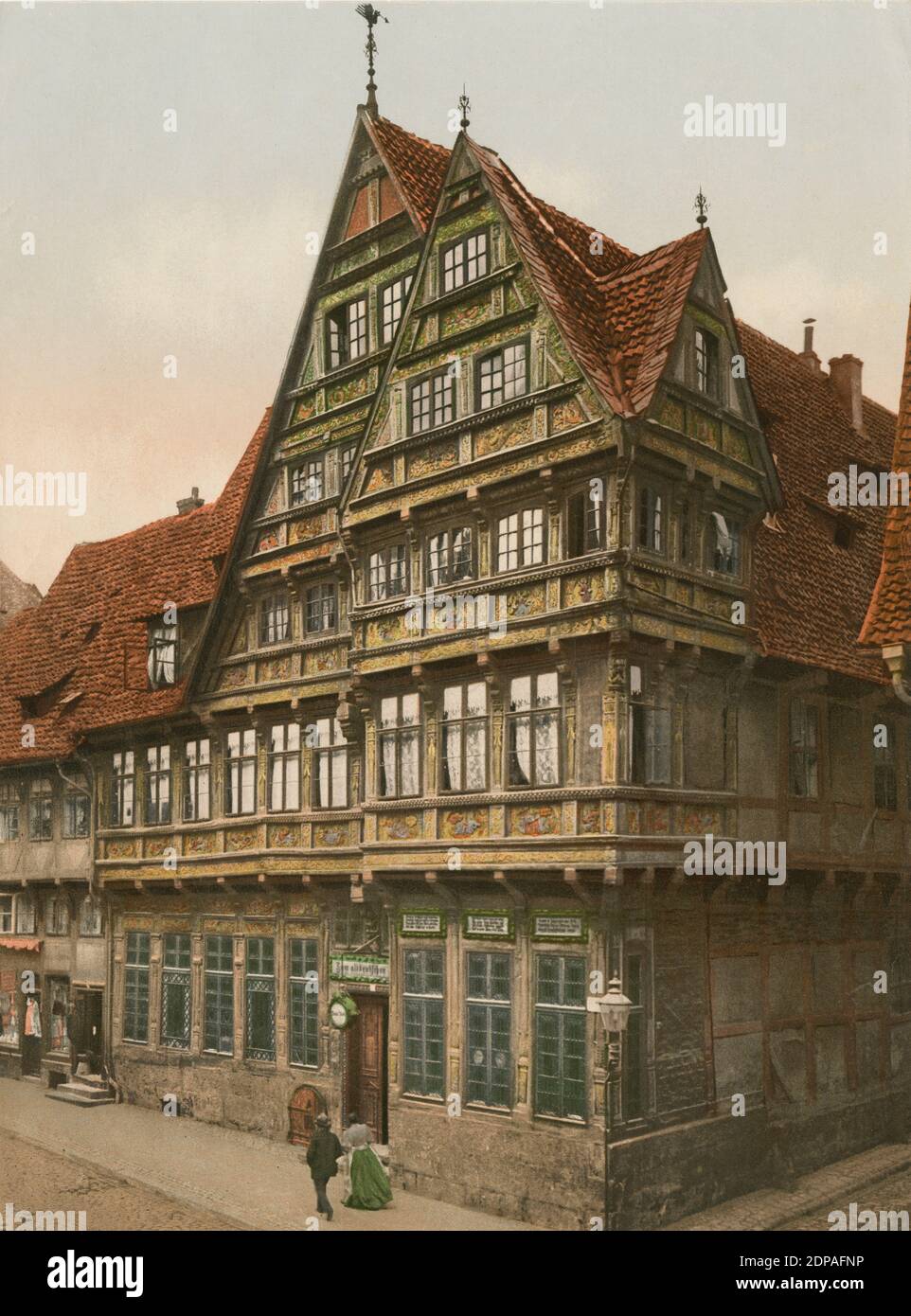 Antike c1900-Fotografie, Altdeutsches Haus in Hildesheim, Deutschland. QUELLE: ORIGINALFOTO Stockfoto