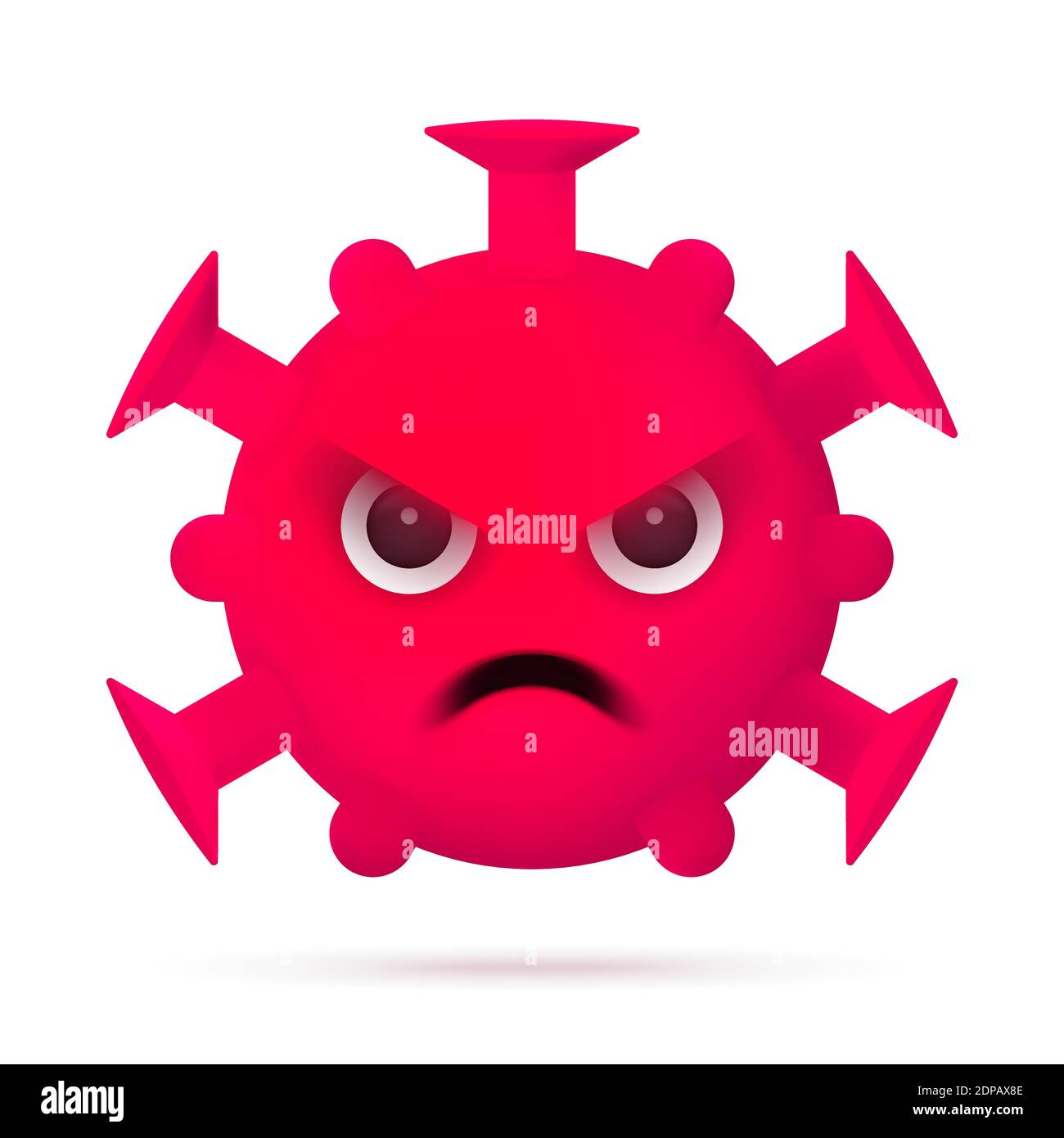 Red Angry Virus Emoticon. Coronavirus Emoji Zeichen Symbol. COVID-19 Pandemic 3D-Symbol. Moderne Flache Vektorgrafik. Eps 10 Stock Vektor