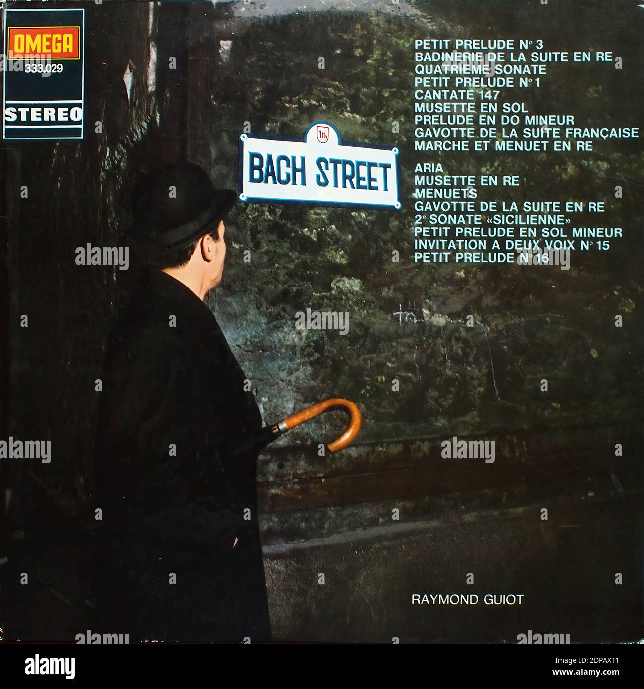 Bach Street - Raymond Guiot Flöte, Guy Pedersen Bass, Michel Hausser Vibraphon, Daniel Humair Drums, Omega 333.029 - Vintage Vinyl Album Cover Stockfoto