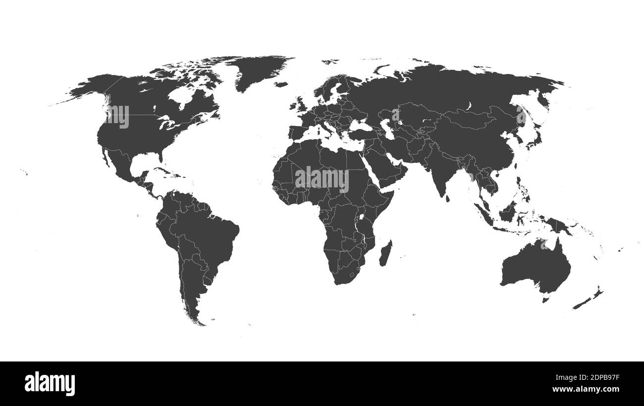 Weltkarte Vektor Illustration auf weißem isolierten Hintergrund. Flache leere Weltkarte. Eps 10 Stock Vektor