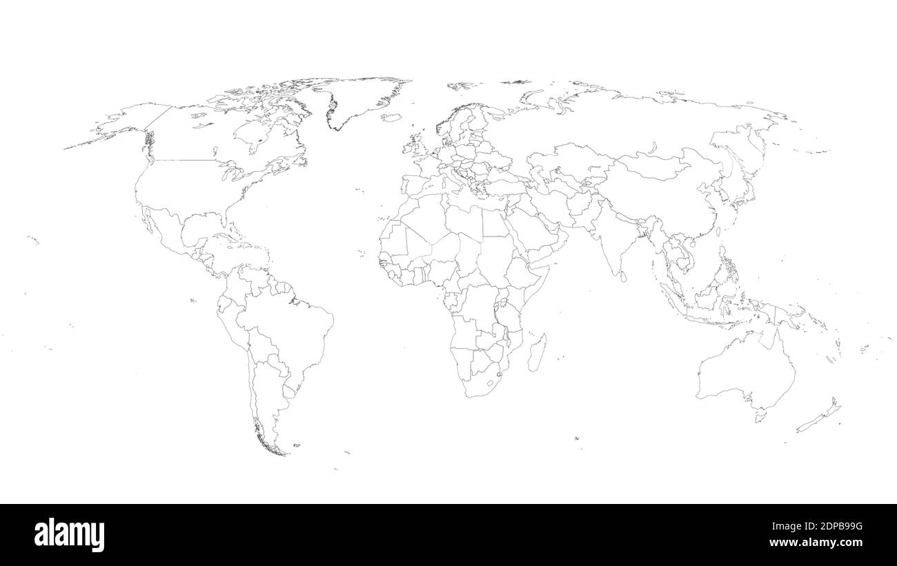 Weltkarte Vektor Illustration auf weißem isolierten Hintergrund. Flache leere Weltkarte. Eps 10 Stock Vektor