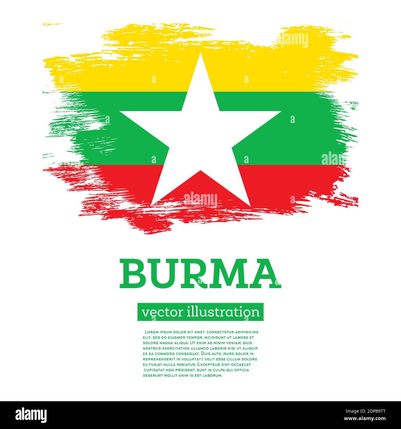 Burma Flagge mit Pinselstrichen. Vektorgrafik. Unabhängigkeitstag. Stock Vektor