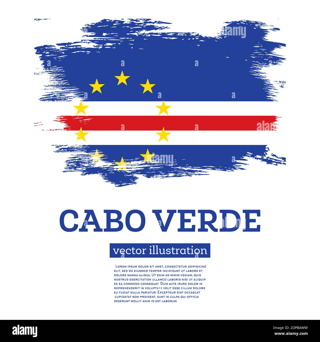 Cabo Verde Flagge mit Pinselstrichen. Vektorgrafik. Unabhängigkeitstag. Stock Vektor