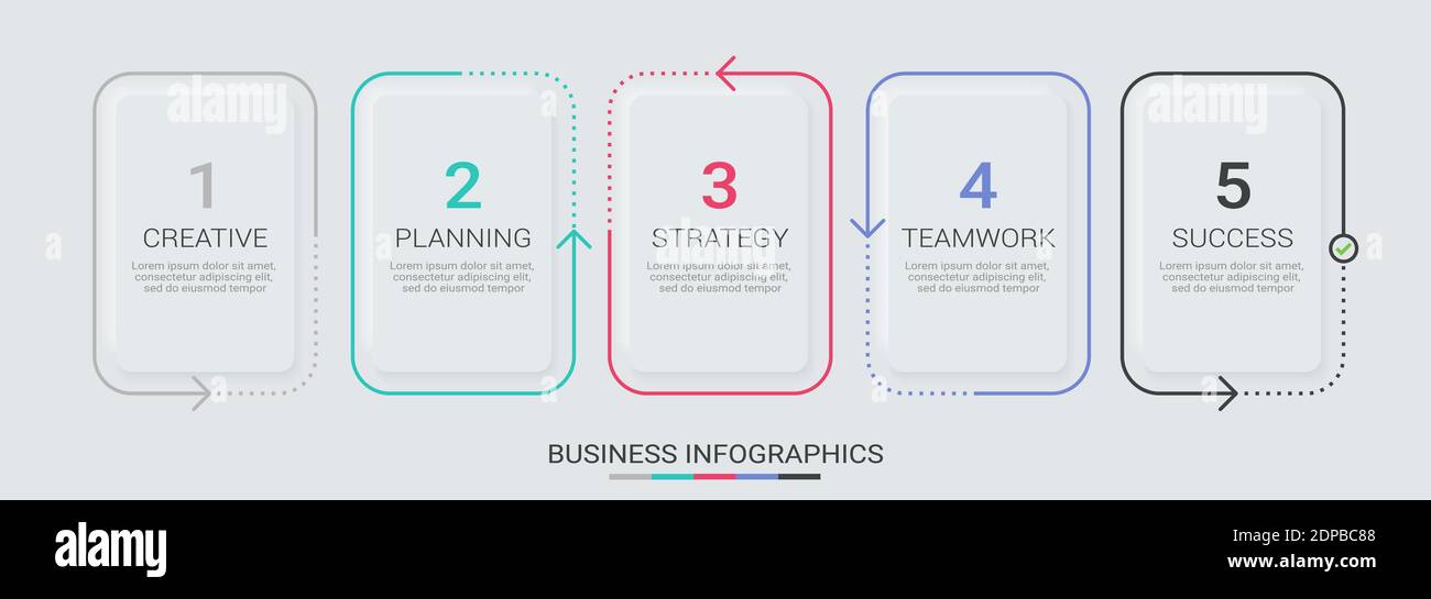 Abstrakte 3D Infografik dünne Linie Infografik Vorlage mit 5 Schritten. Moderne Geschäftskonzept-Infografiken mit Optionen für Broschüre, Diagramm, Workflow Stock Vektor