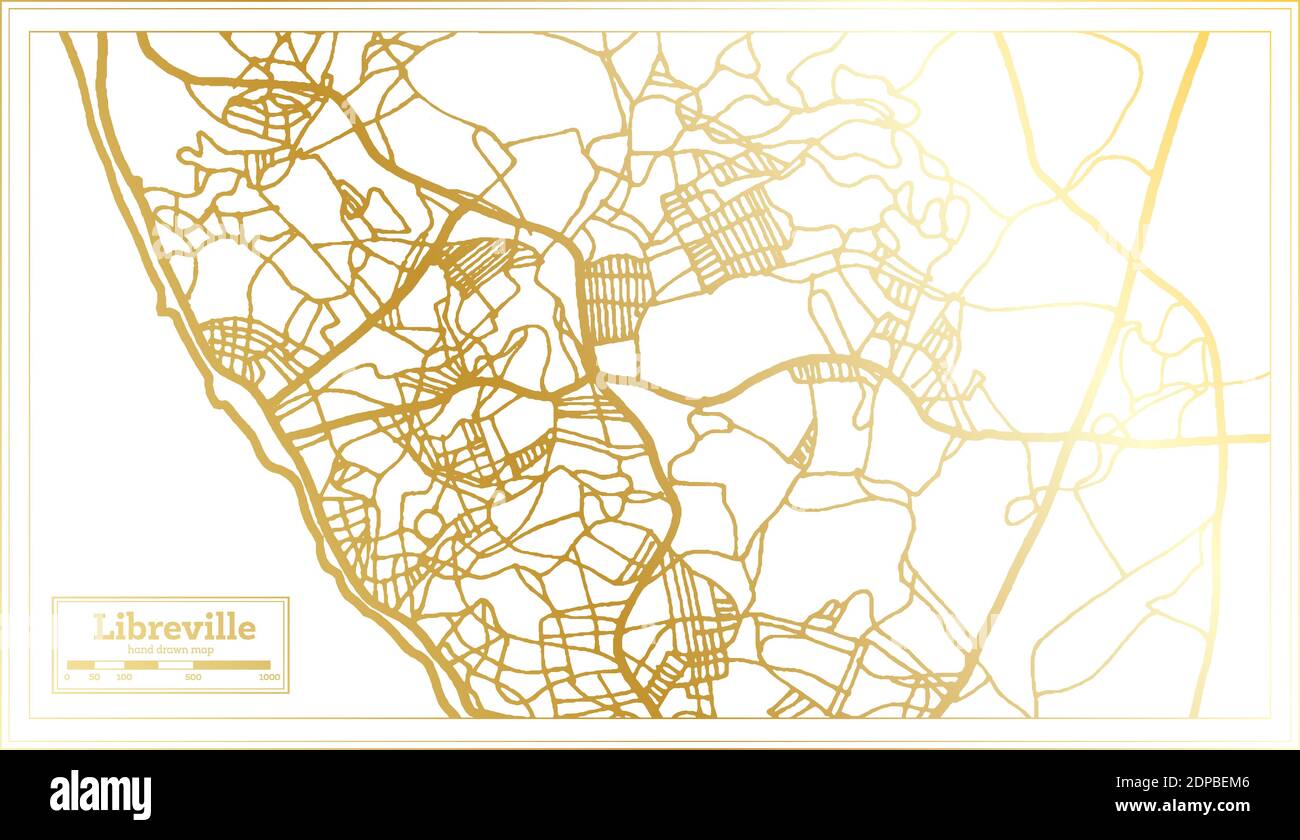 Libreville Gabon Stadtplan im Retro-Stil in Golden Color. Übersichtskarte. Vektorgrafik. Stock Vektor