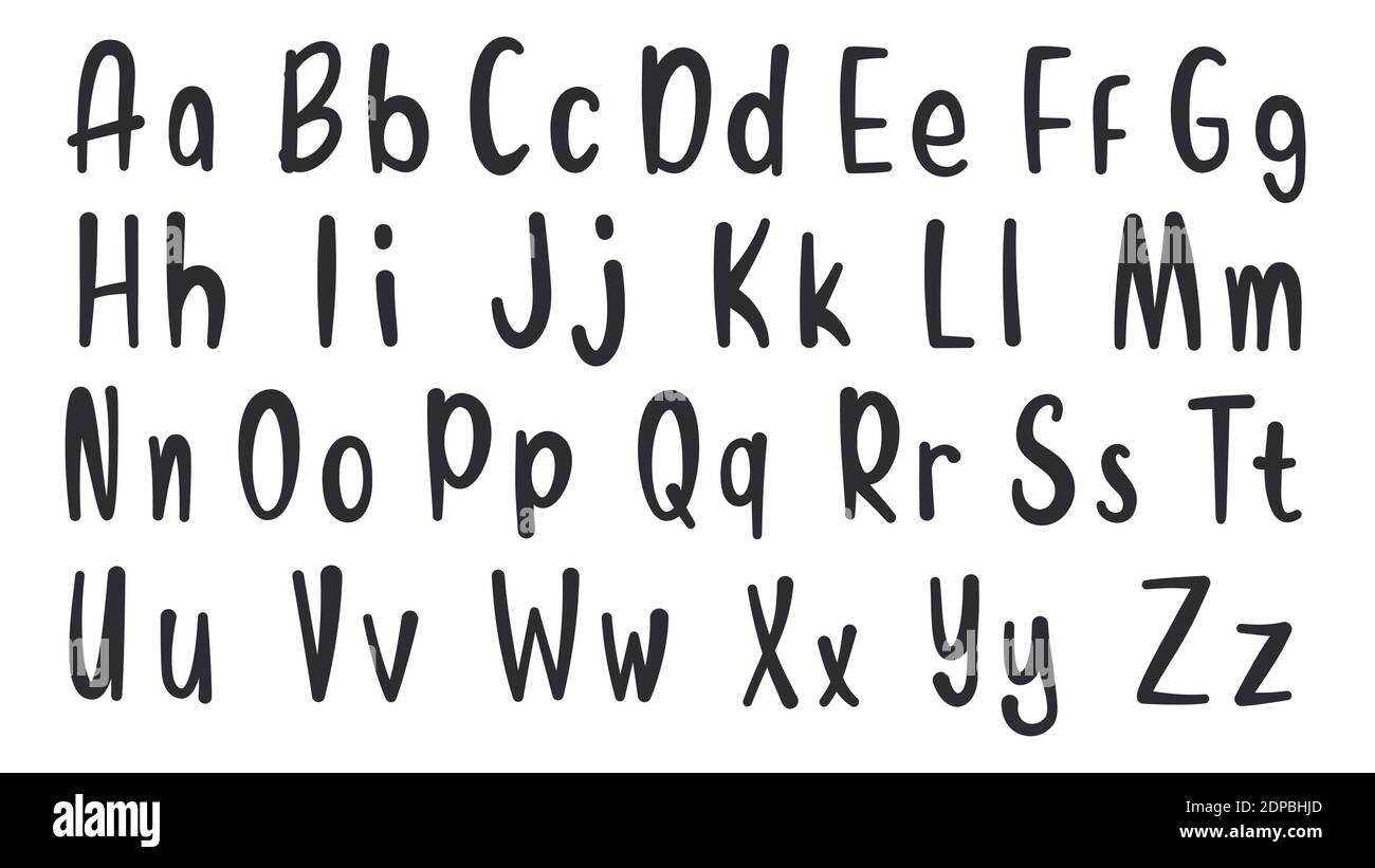 Handgezeichneter Schrifttyp. Einfache Zeilenbuchstaben. Handgeschriebenes Alphabet Kleinbuchstaben in Großbuchstaben. Vektorgrafik. EPS 10 Stock Vektor