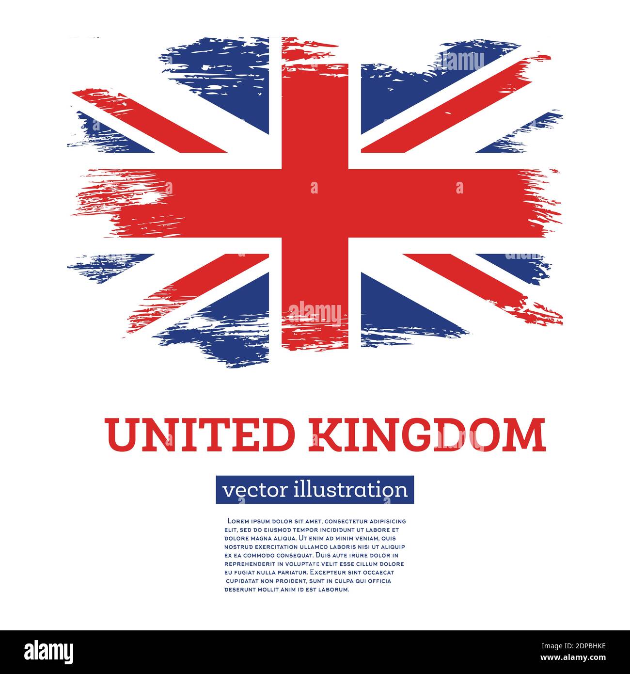 Vereinigtes Königreich Flagge mit Pinselstrichen. Vektorgrafik. Unabhängigkeitstag. Stock Vektor