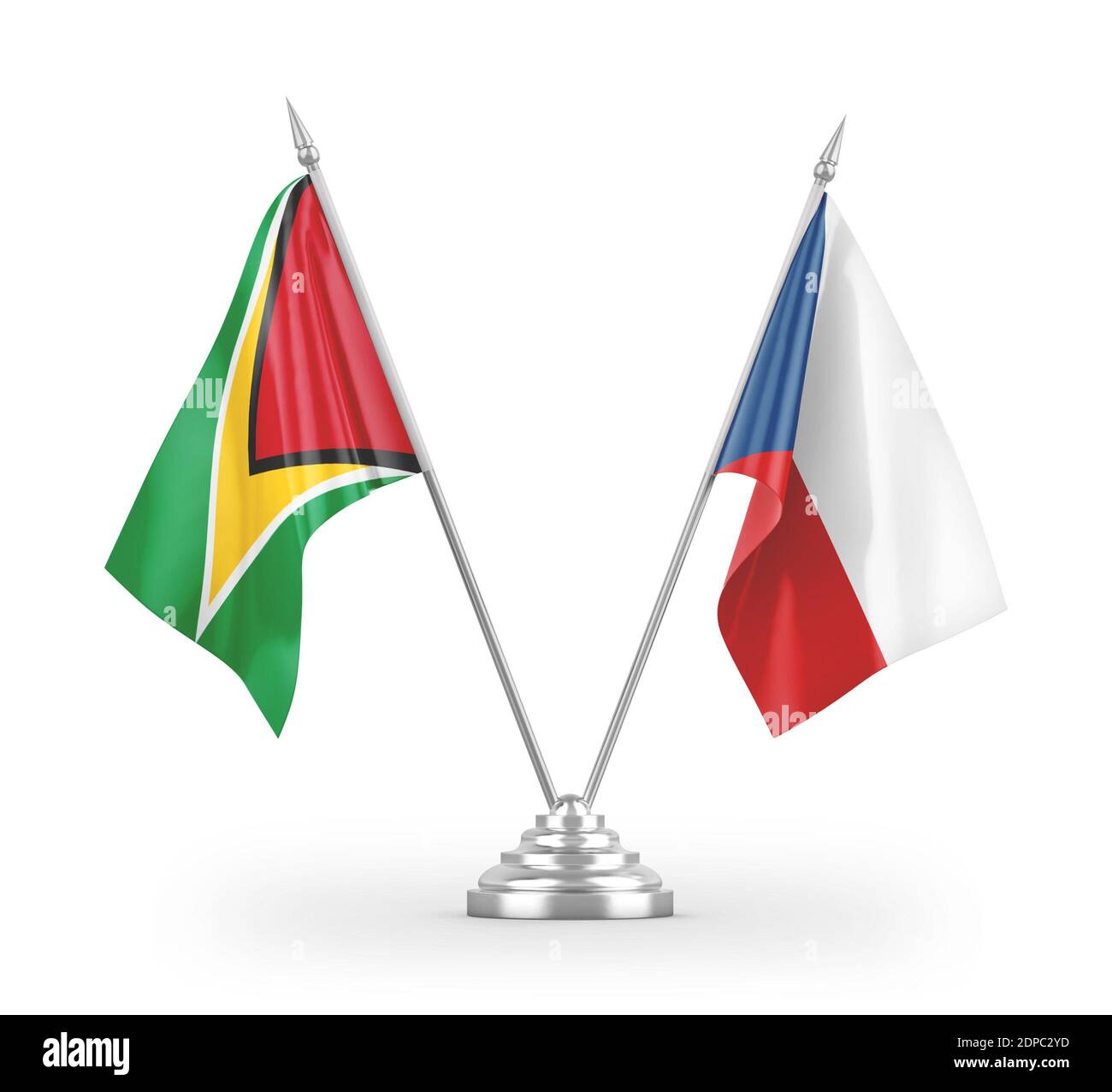 Tschechische und Guyana Tischflags isoliert auf weißem 3D-Rendering Stockfoto