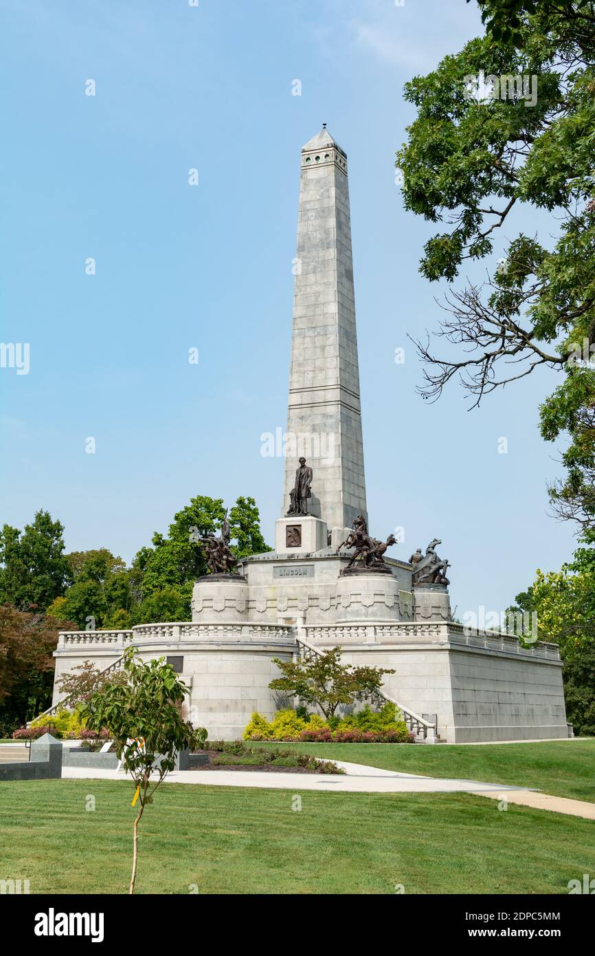 Abraham Lincolns Grab im Morgenlicht. Springfield, Illinois. Stockfoto