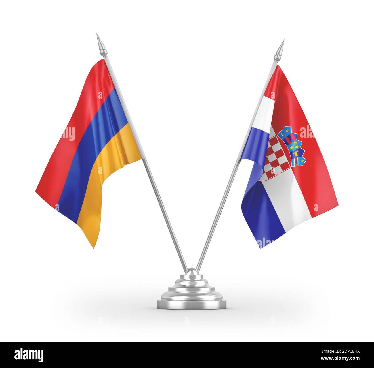 Kroatien und Armenien Tischflaggen isoliert auf weißem 3D-Rendering Stockfoto