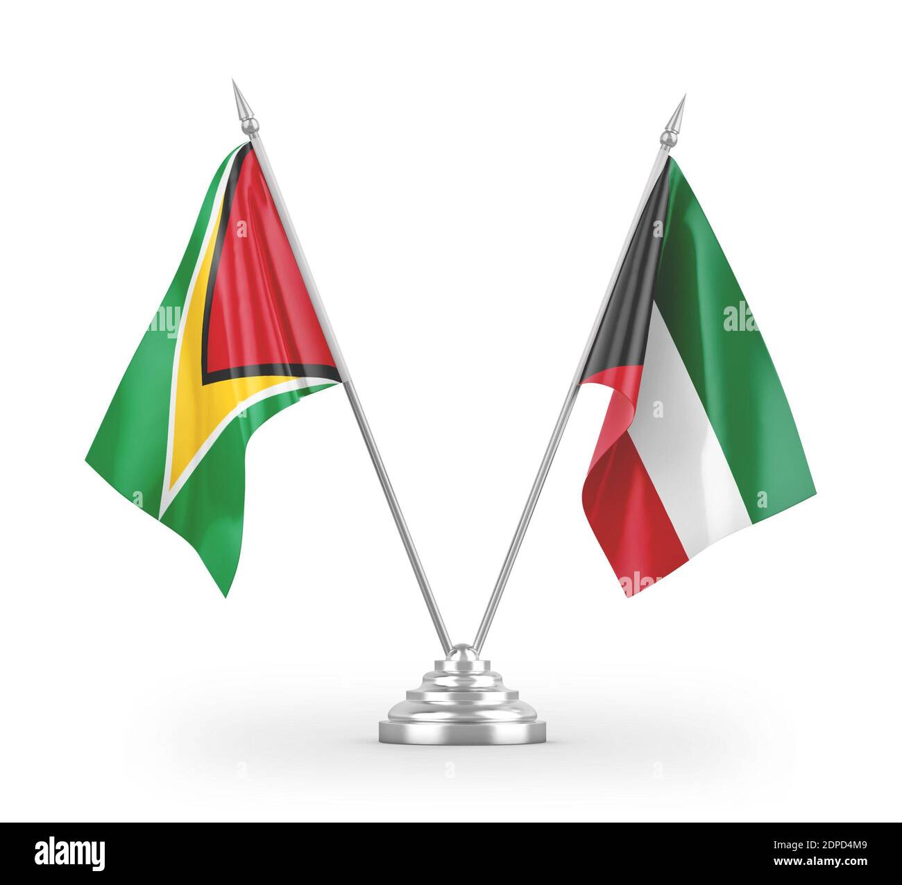 Kuwait und Guyana Tischflags isoliert auf weißem 3D-Rendering Stockfoto