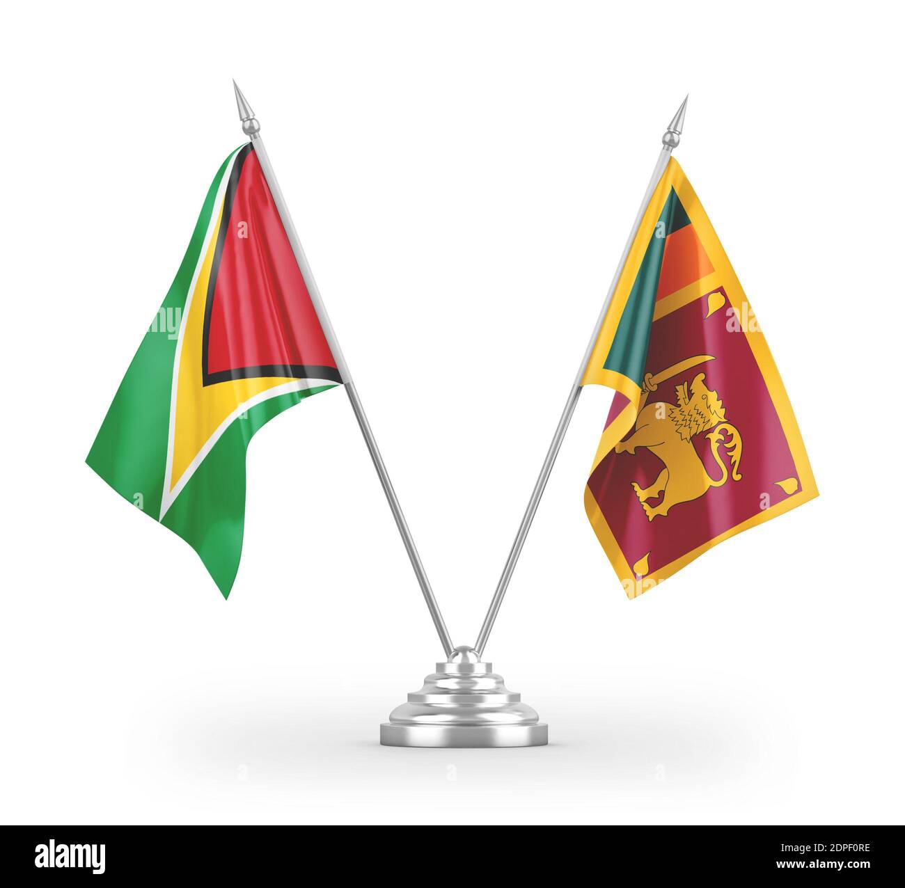 Sri Lanka und Guyana Tischflaggen isoliert auf weißem 3D Rendering Stockfoto