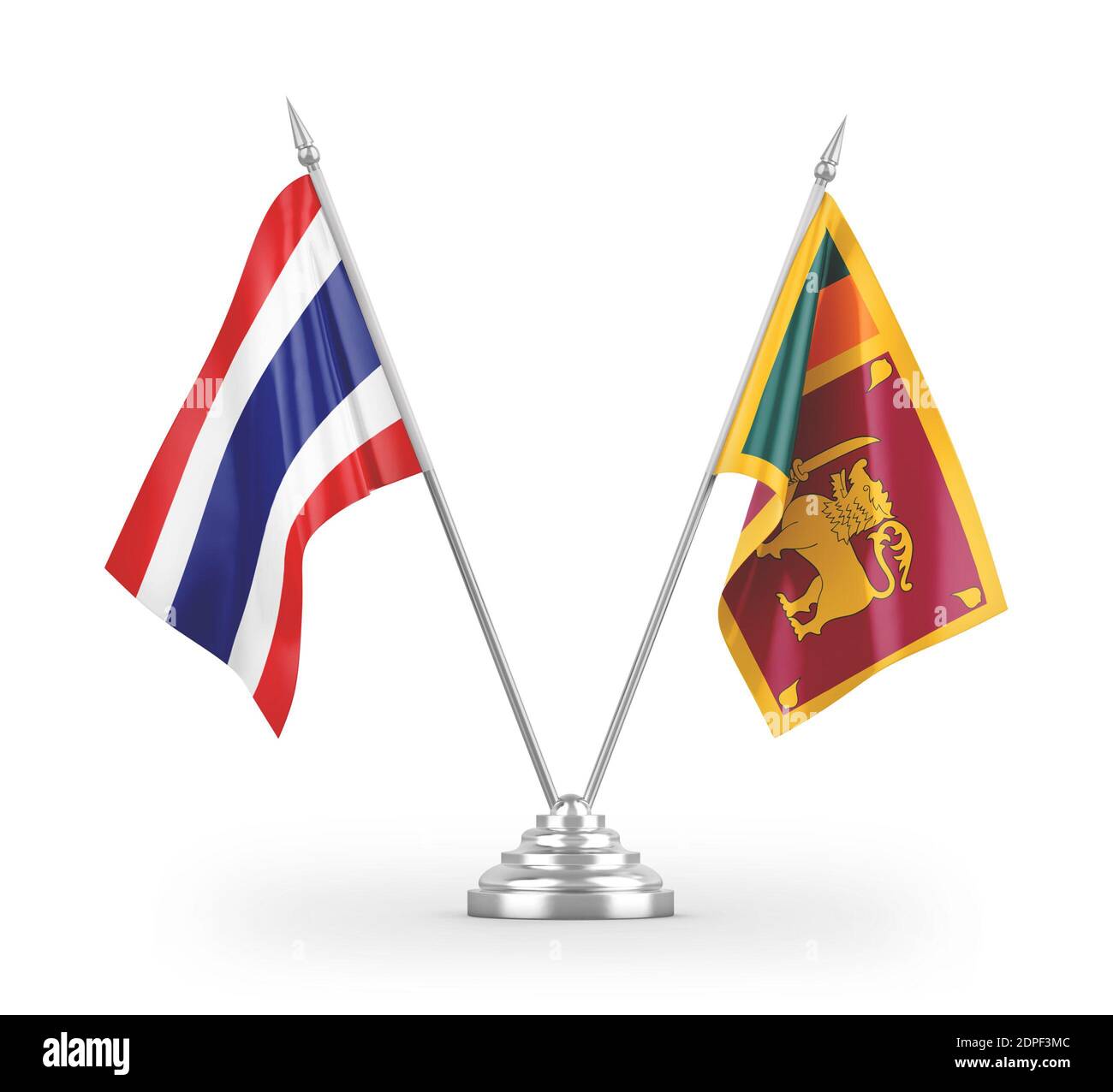 Sri Lanka und Thailand Tischflaggen isoliert auf weißem 3D Rendering Stockfoto