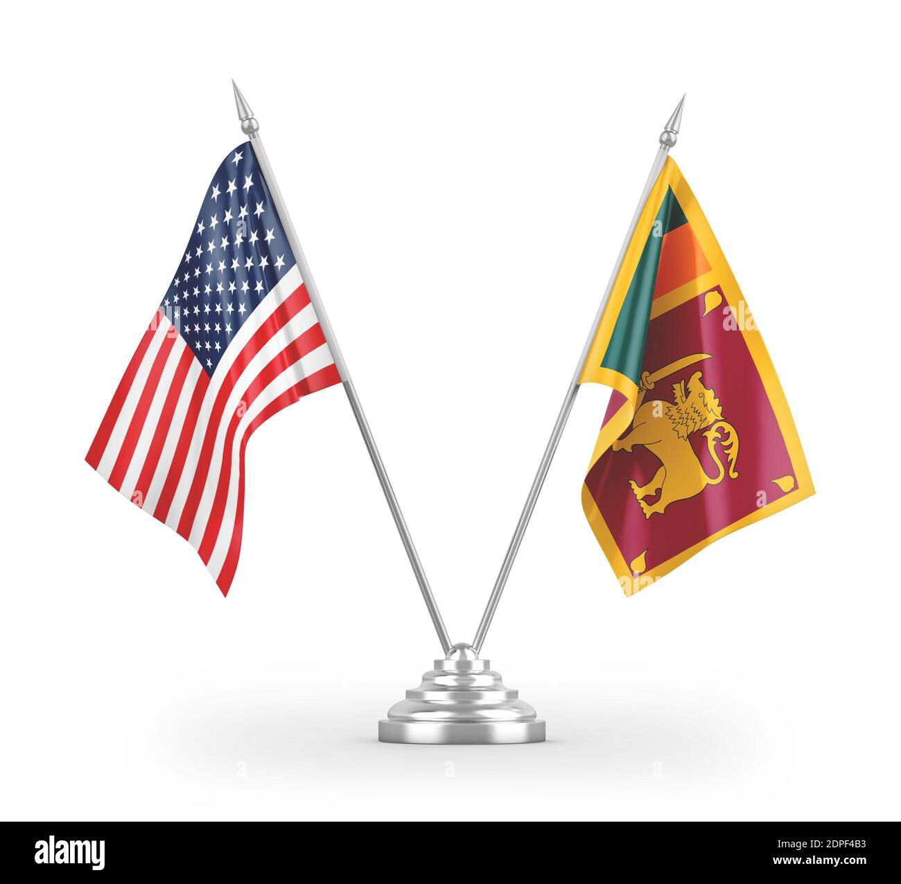 Sri Lanka und die Vereinigten Staaten Tabelle Fahnen isoliert auf weiß 3D-Rendering Stockfoto