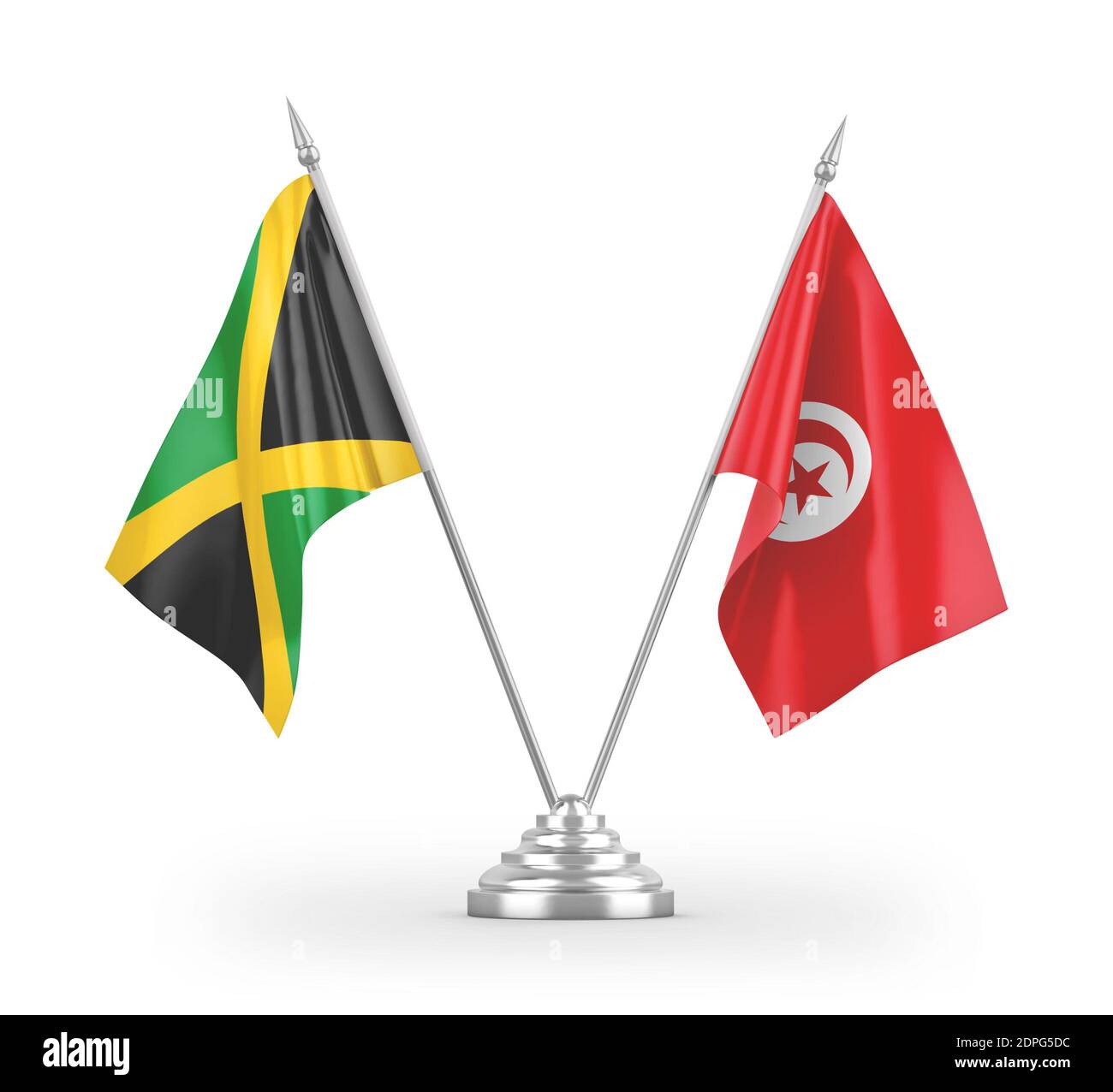 Tunesien und Jamaika Tischflaggen isoliert auf weißem 3D-Rendering Stockfoto