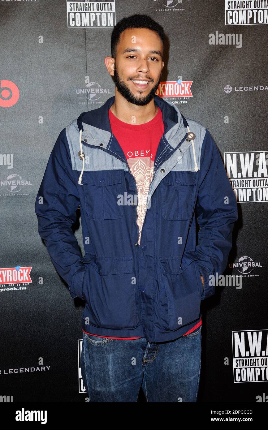 Anthony Sadler, einer von drei Amerikanern, der am 21. August einen Schützen davon abhielt, Hunderte im Thalys-Zug zu töten, besuchte die französische Premiere von Straight Outta Compton, die am 24. August 2015 im UGC Cine Cite Bercy in Paris, Frankreich, stattfand. Foto von Aurore Marechal/ABACAPRESS.COM Stockfoto