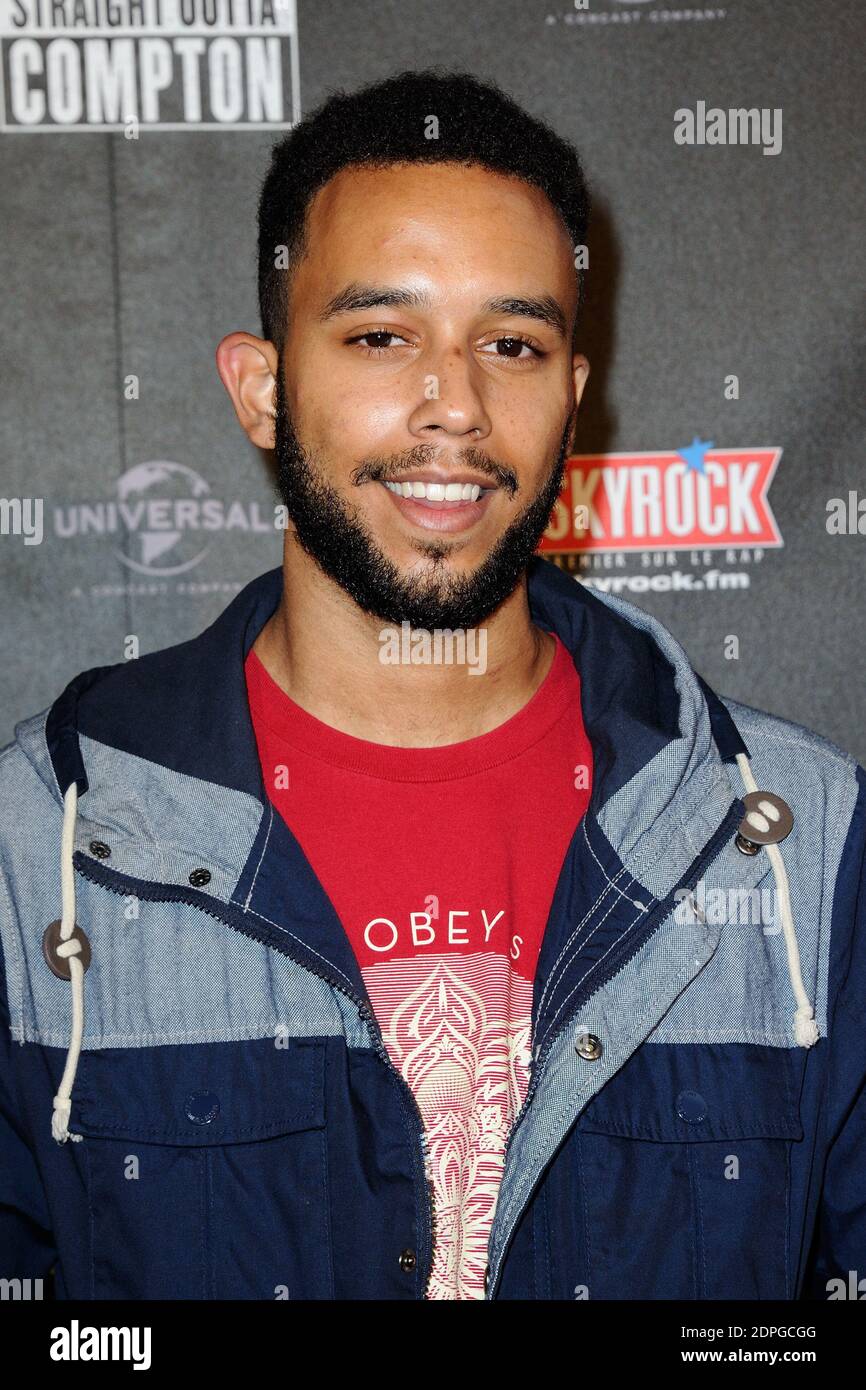 Anthony Sadler, einer von drei Amerikanern, der am 21. August einen Schützen davon abhielt, Hunderte im Thalys-Zug zu töten, besuchte die französische Premiere von Straight Outta Compton, die am 24. August 2015 im UGC Cine Cite Bercy in Paris, Frankreich, stattfand. Foto von Aurore Marechal/ABACAPRESS.COM Stockfoto