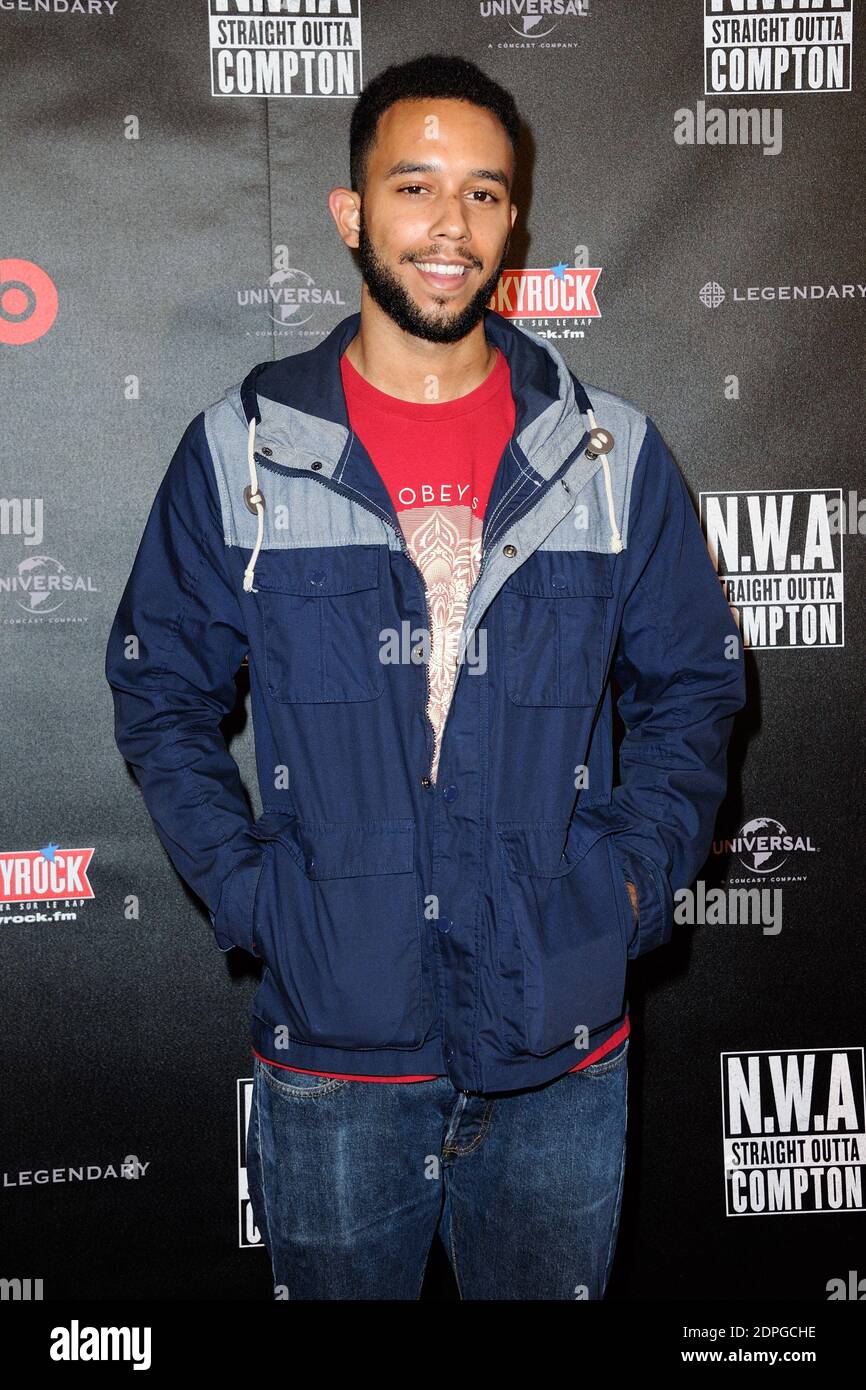 Anthony Sadler, einer von drei Amerikanern, der am 21. August einen Schützen davon abhielt, Hunderte im Thalys-Zug zu töten, besuchte die französische Premiere von Straight Outta Compton, die am 24. August 2015 im UGC Cine Cite Bercy in Paris, Frankreich, stattfand. Foto von Aurore Marechal/ABACAPRESS.COM Stockfoto