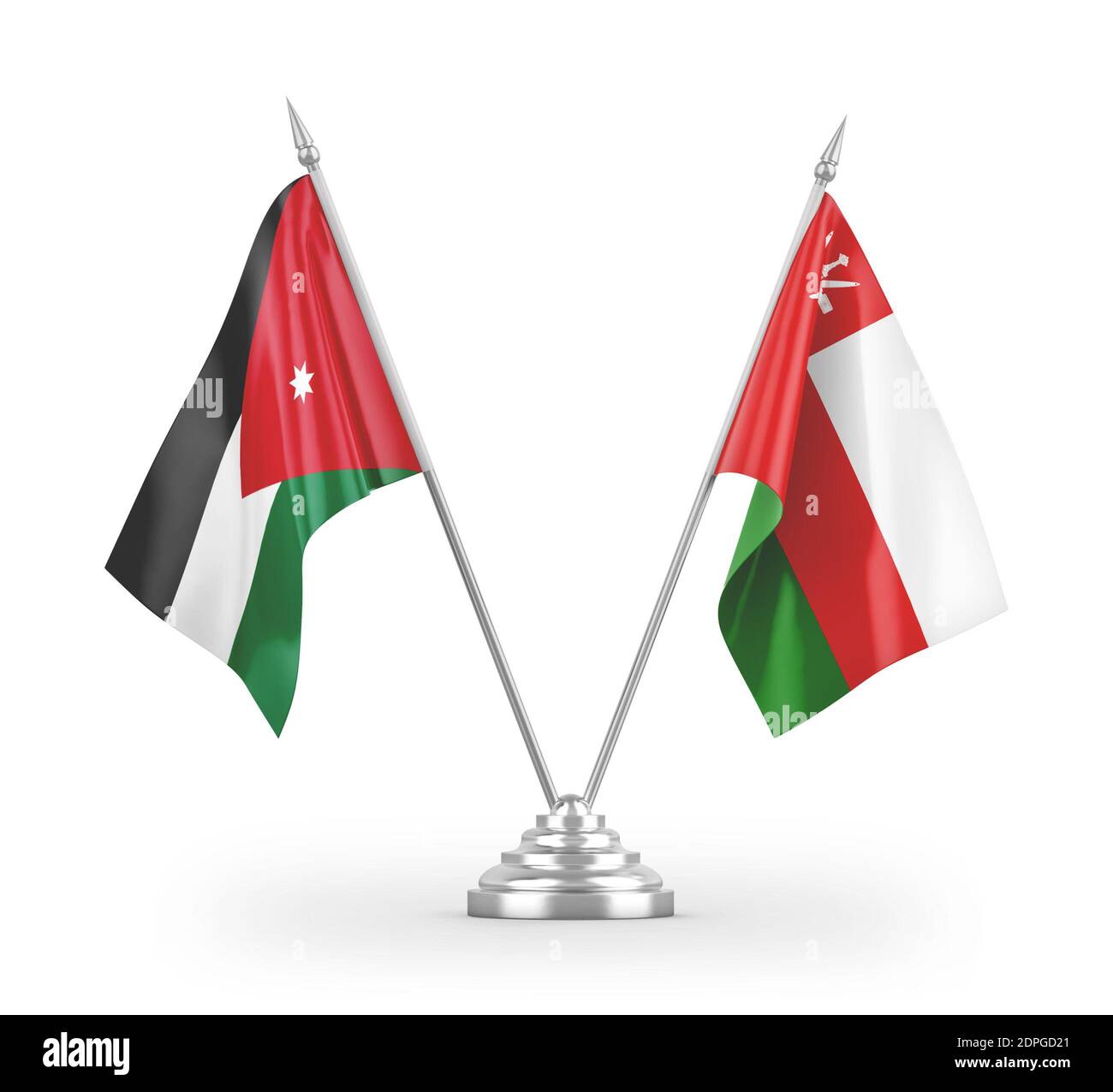 Oman und Jordan Tischflags isoliert auf weißem 3D-Rendering Stockfoto