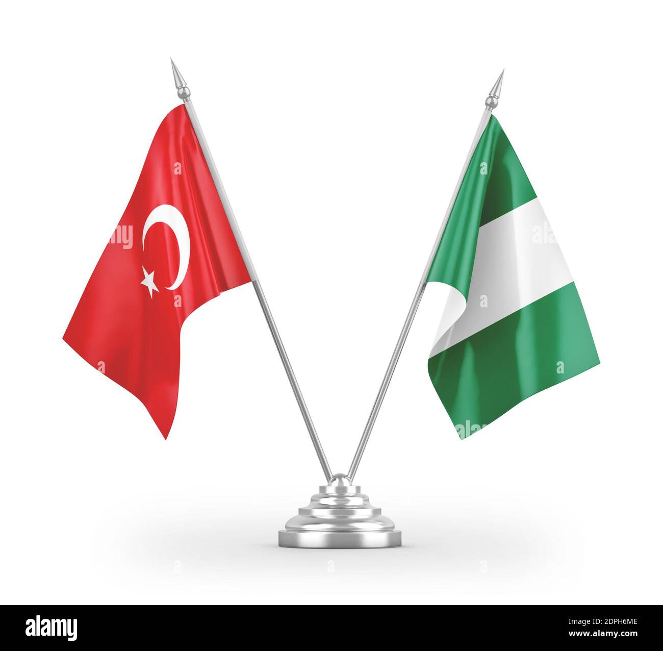 Nigeria und Türkei Tischflags isoliert auf weißem 3D-Rendering Stockfoto