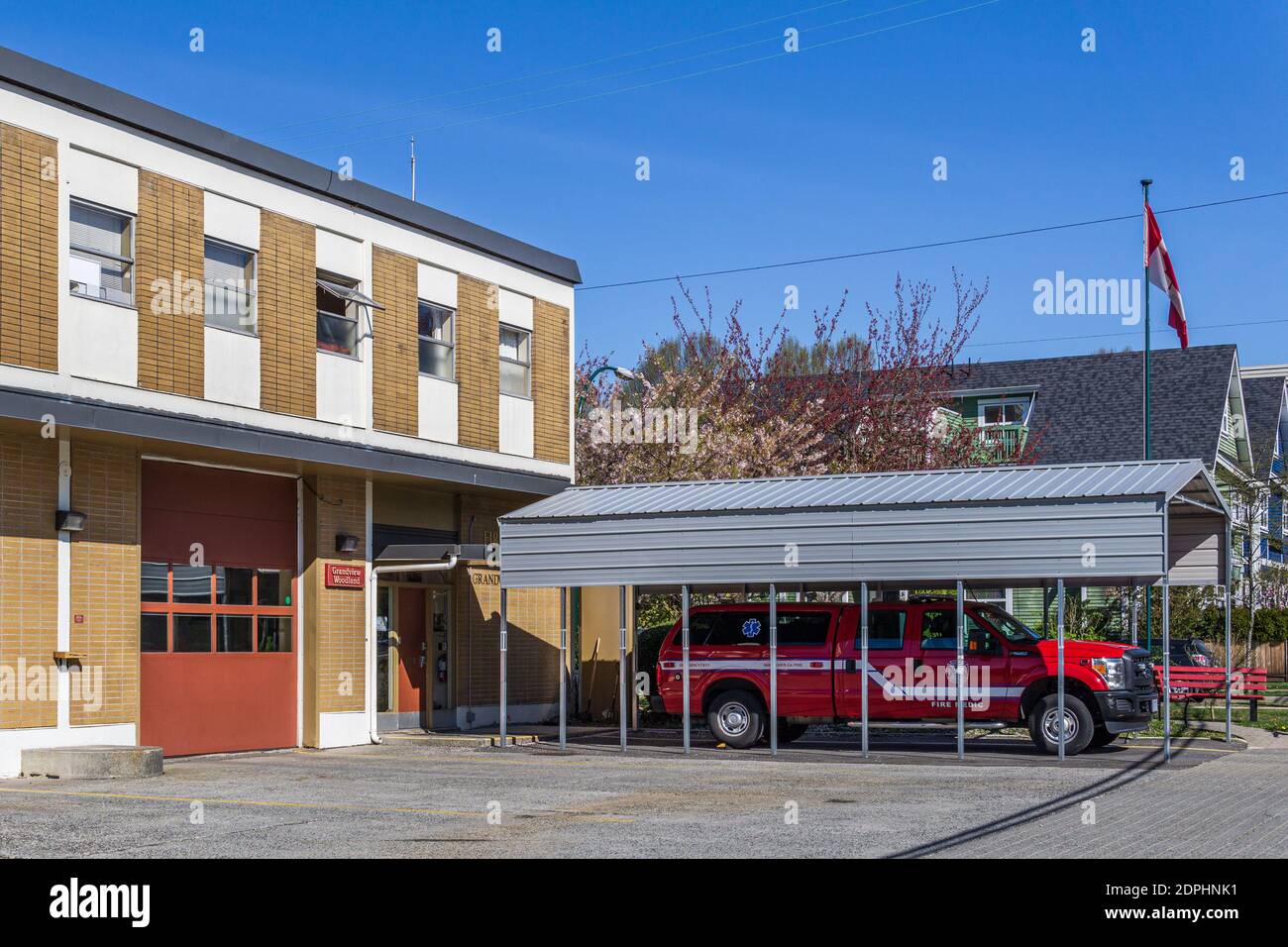 VANCOUVER, KANADA - 13. APRIL 2020: Stadtfeuerwache an einem sonnigen Frühlingstag. Stockfoto