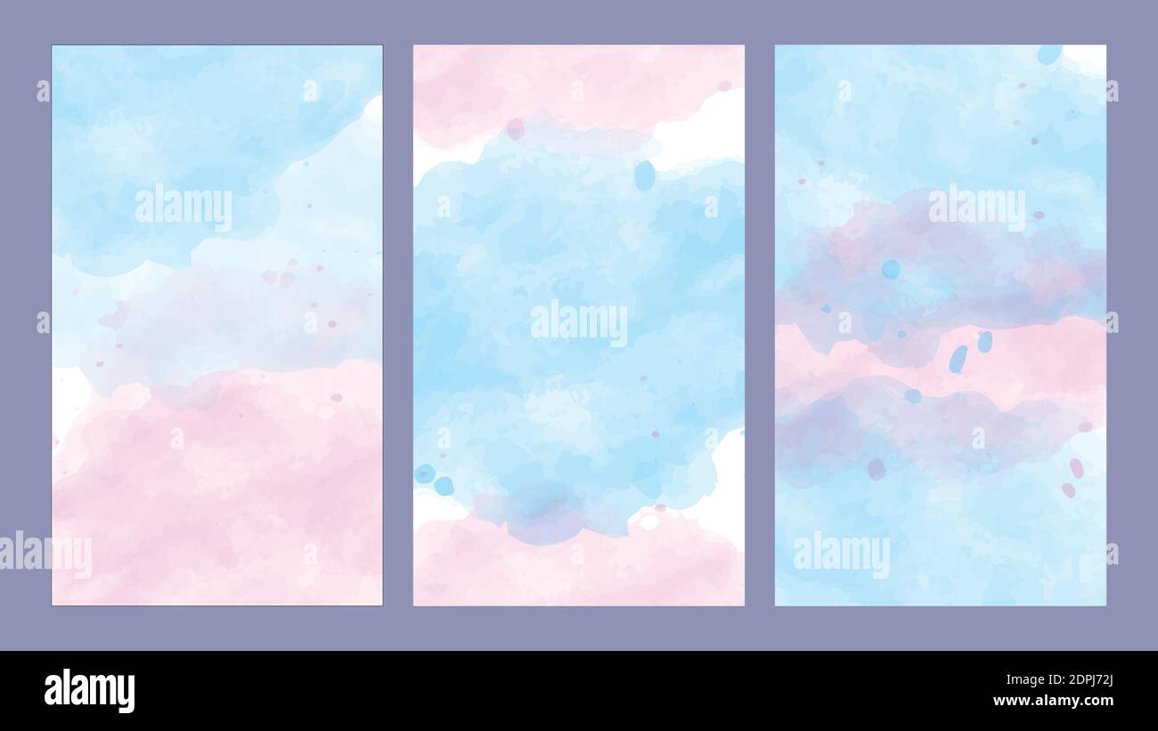 Set von rosa und blau Aquarell Splash Einladungskarte und Social Media Hintergrund Vektor Illustration Stock Vektor